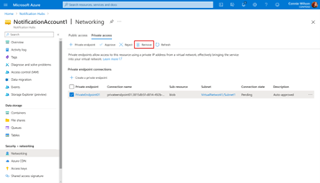 Screenshot showing remove connection page.