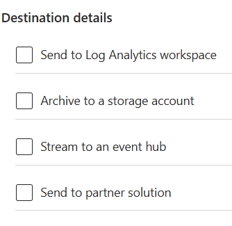 Screenshot of diagnostic settings destination options.