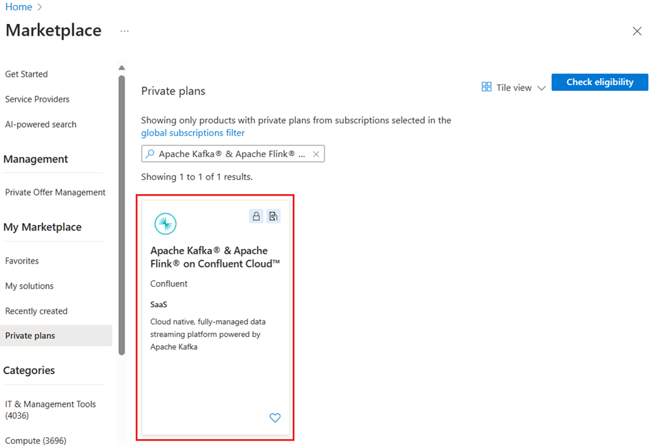 Screenshot that shows the option to select a private plan.
