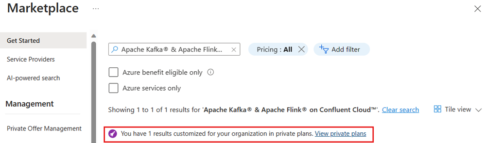 Screenshot that shows the view private plans link.