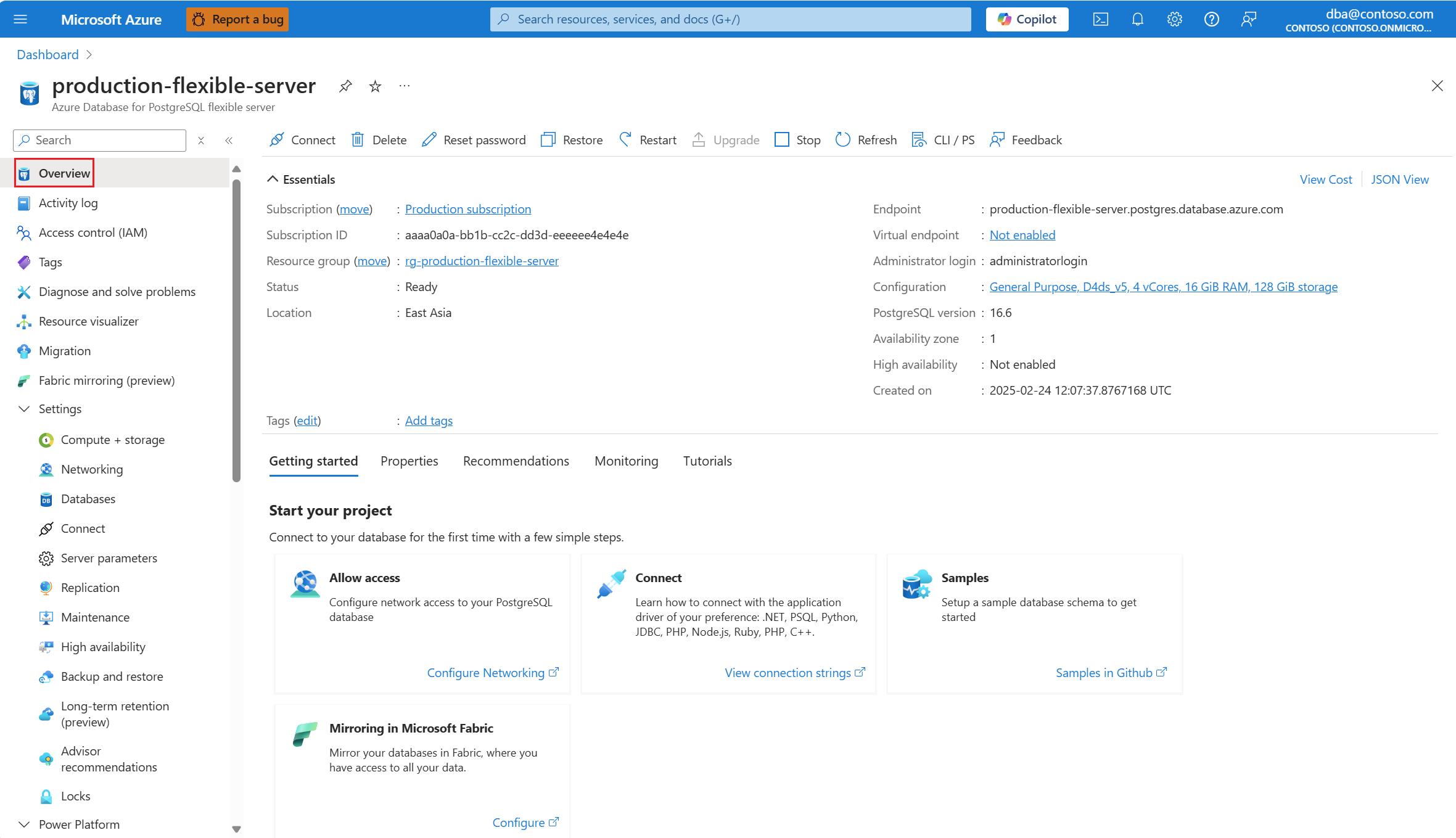 Screenshot showing the Overview page.