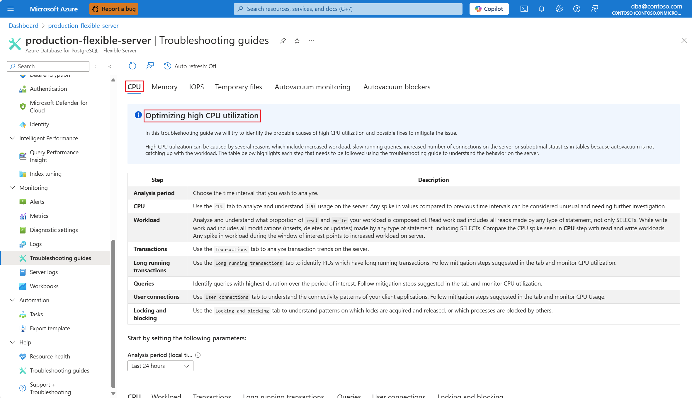 Screenshot of troubleshooting guides menu - tabs.