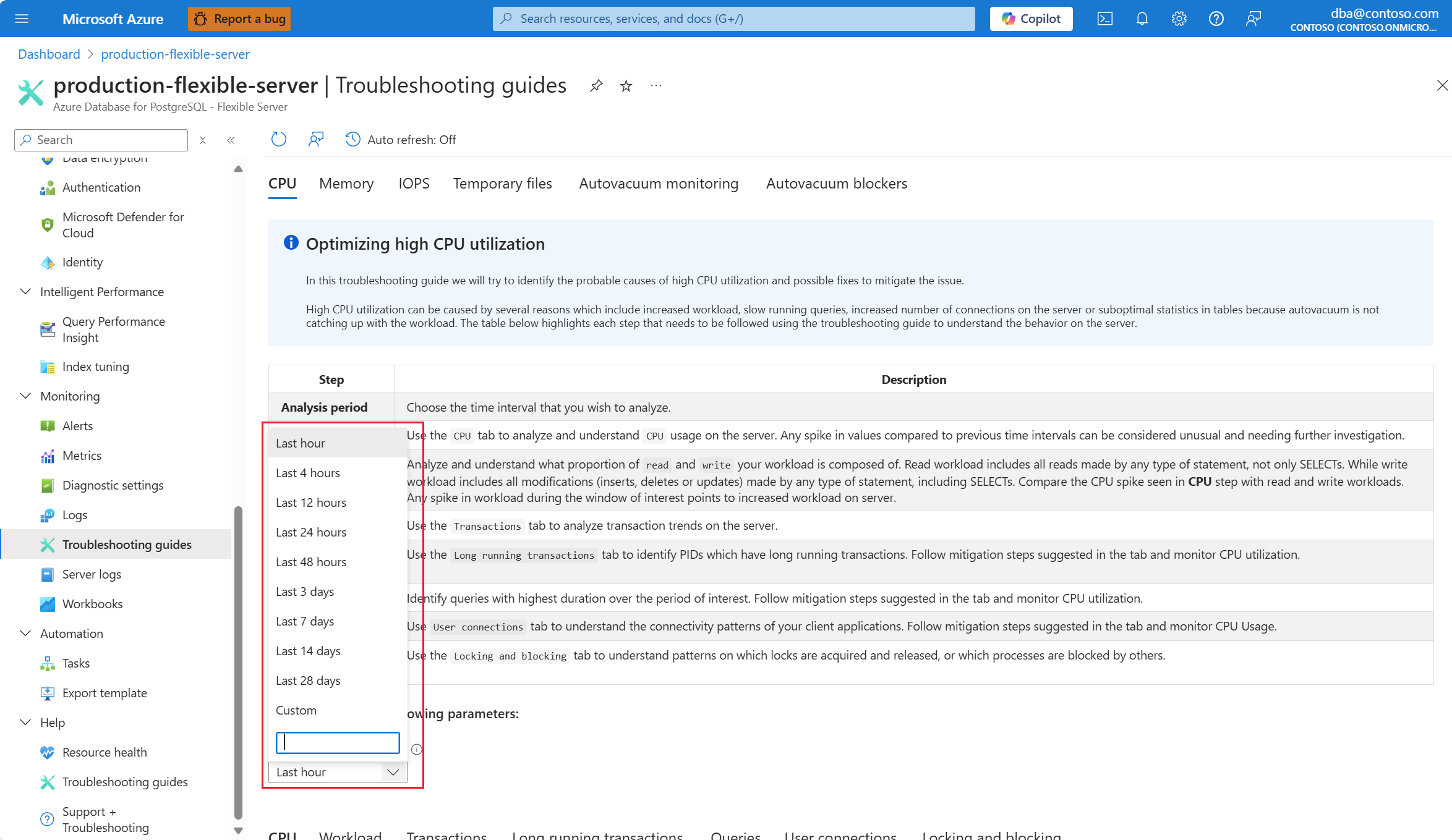 Screenshot of troubleshooting guides menu - CPU tab.
