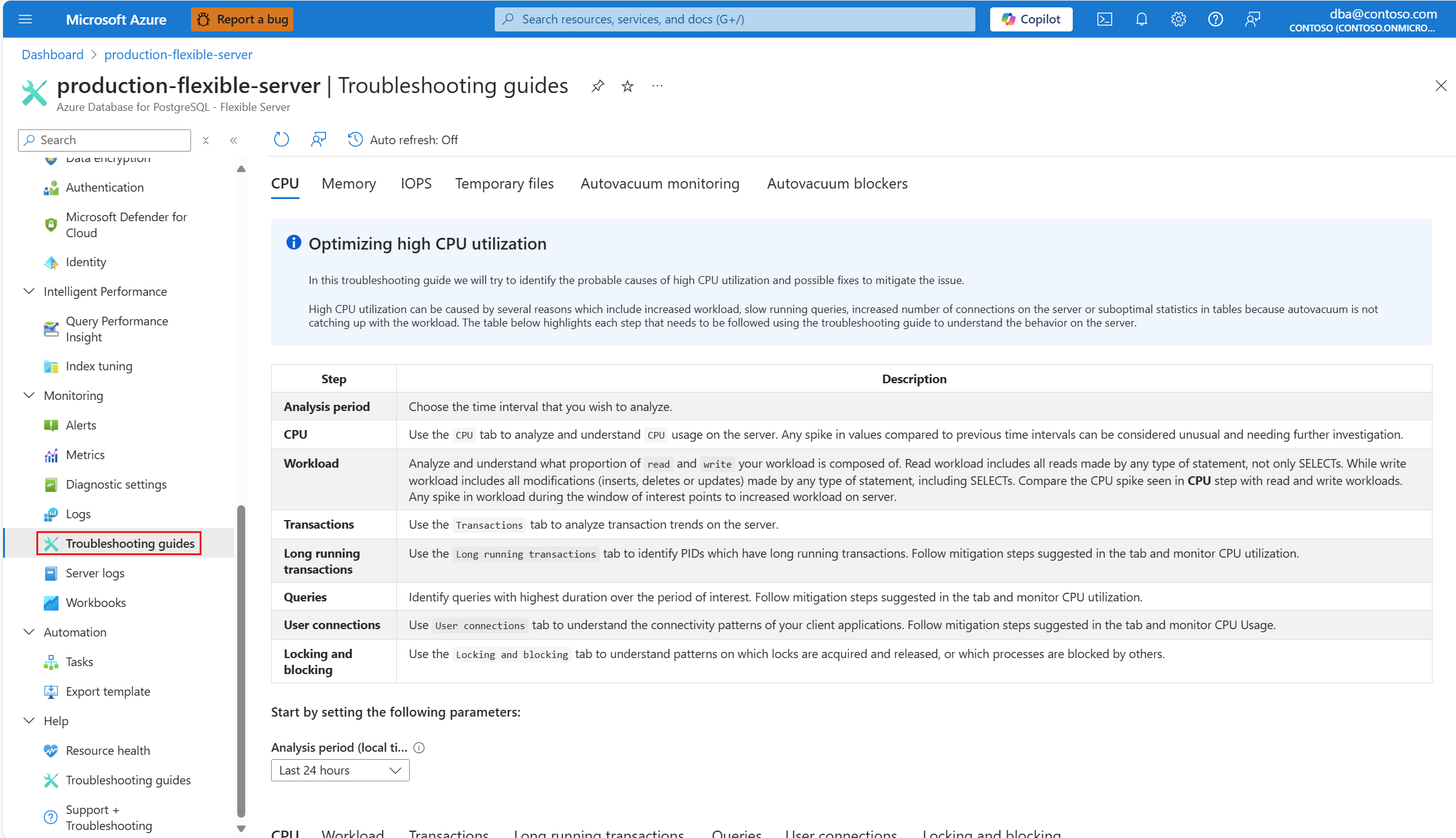 Screenshot of troubleshooting guides menu option.