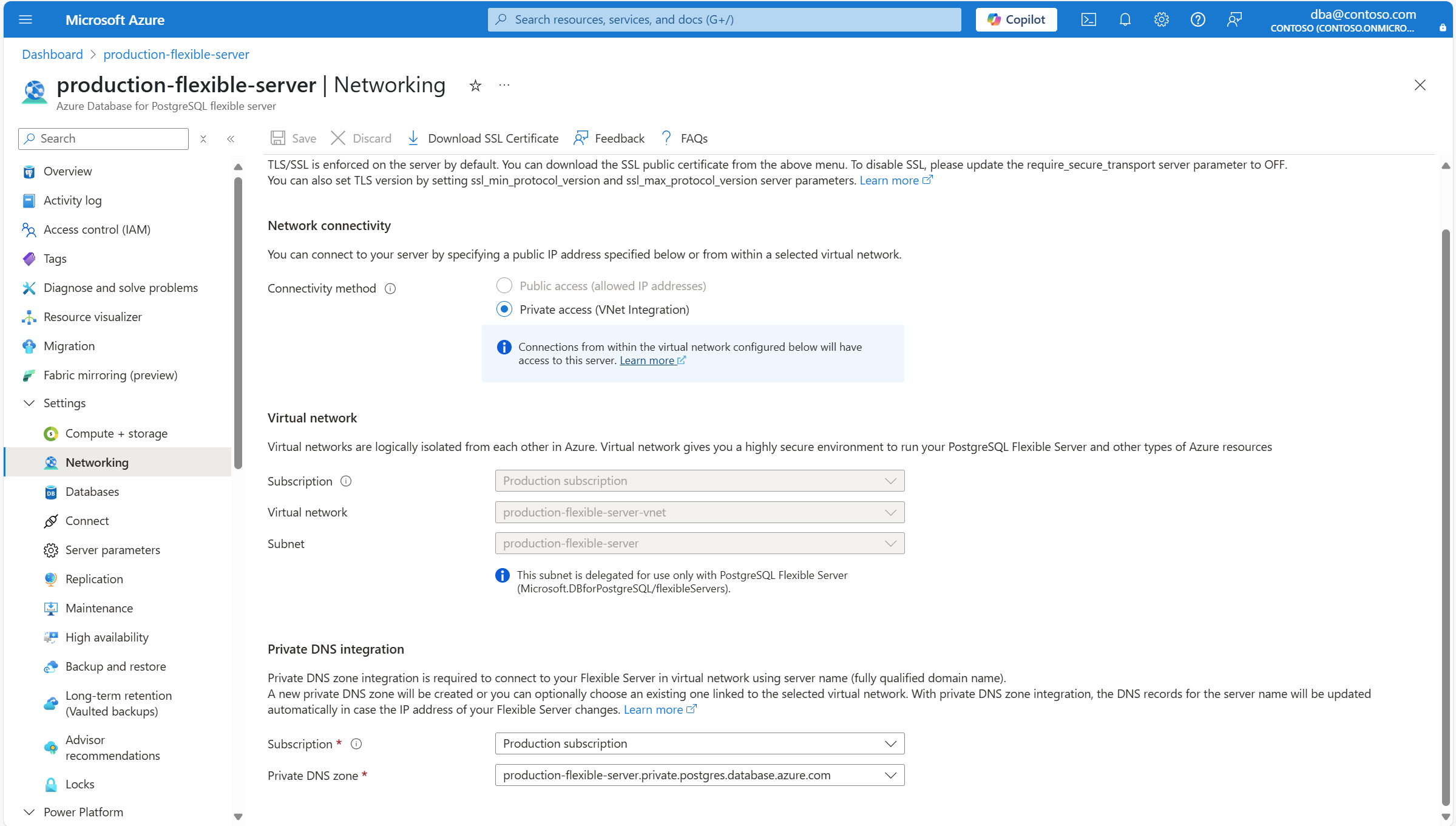 Screenshot showing how to select a different private DNS zone.