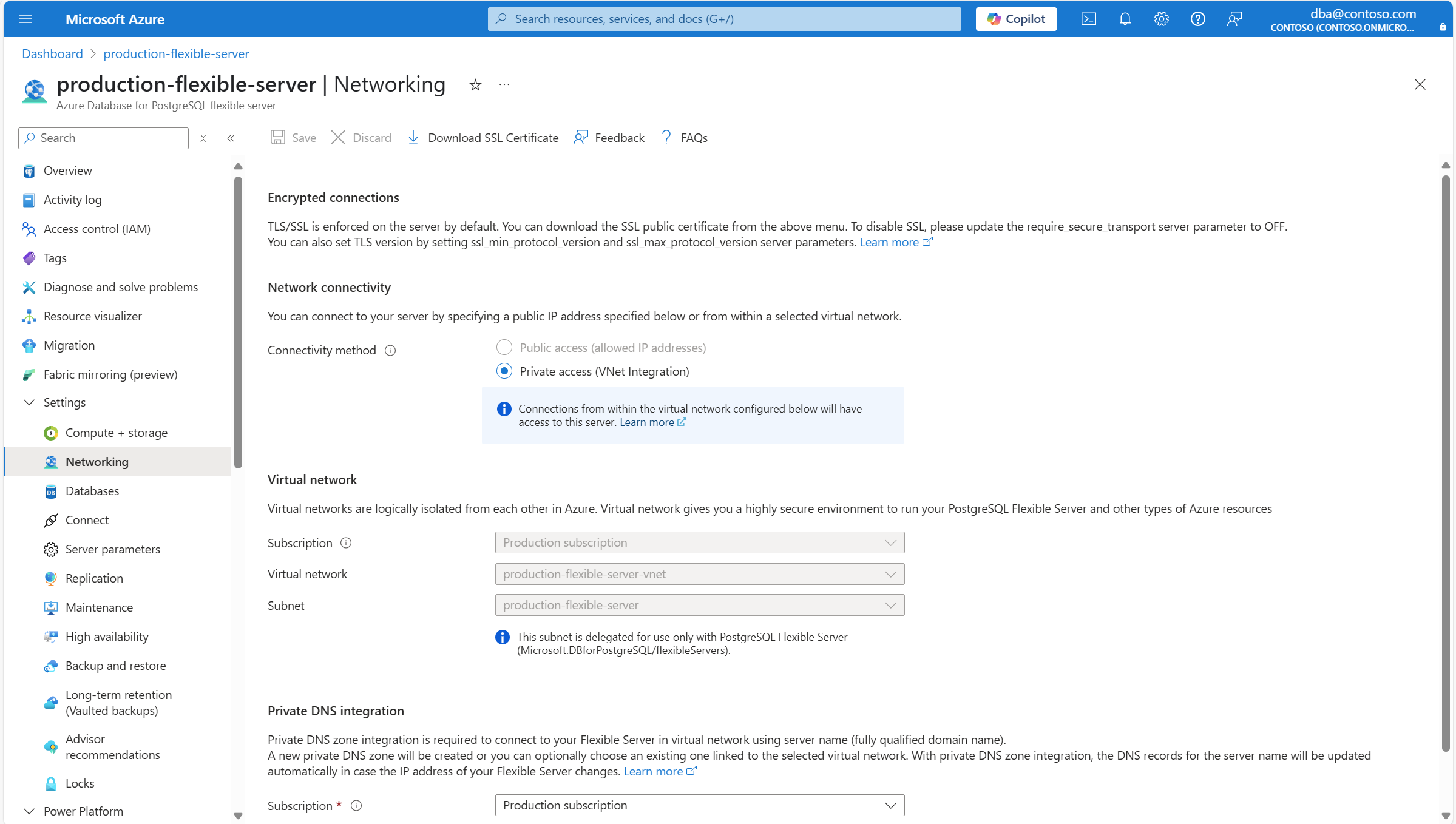 Screenshot showing the Networking page.