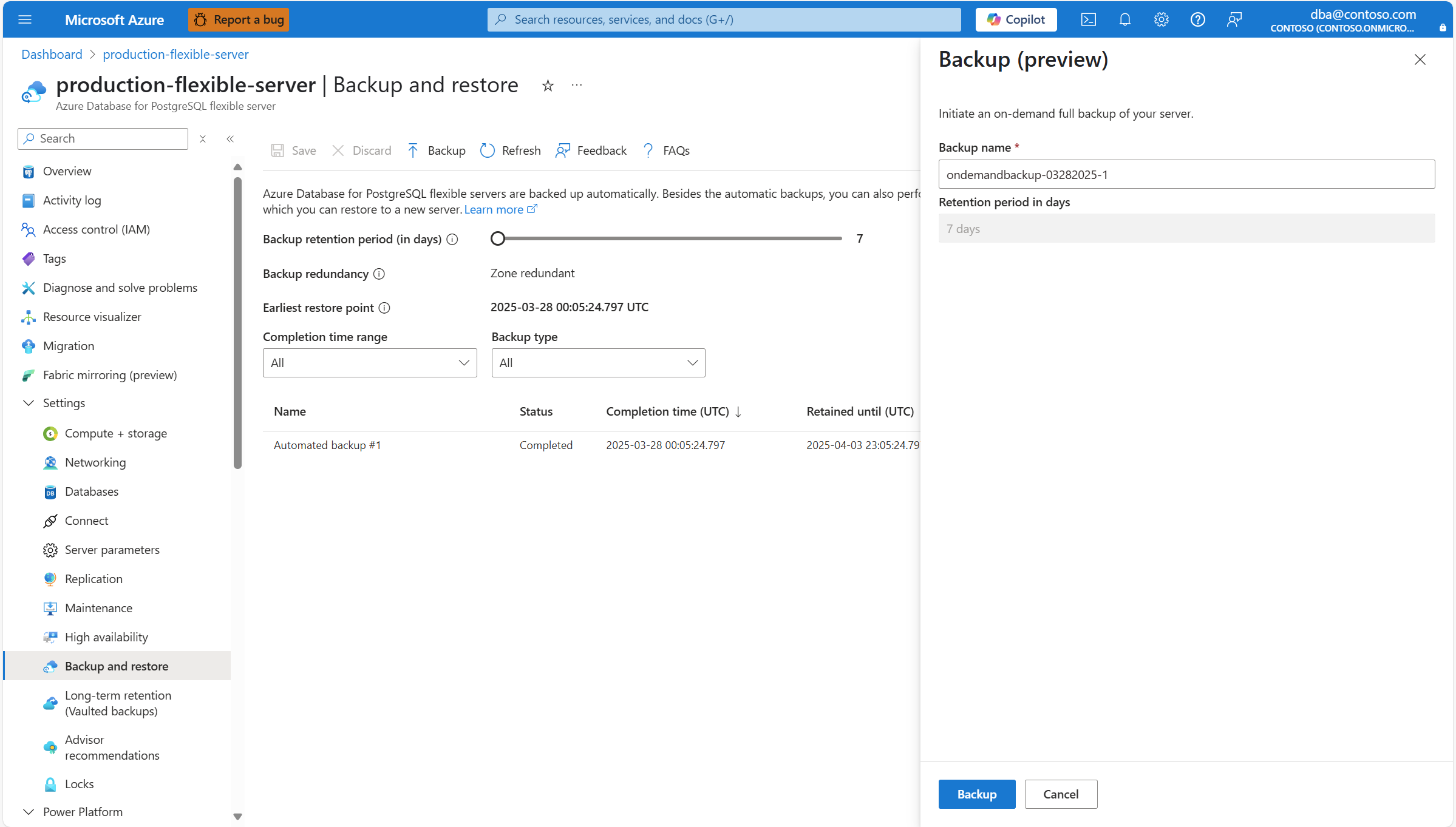 Screenshot showing the Take backup pane and highlighting the text box in which you have to provide the backup name.