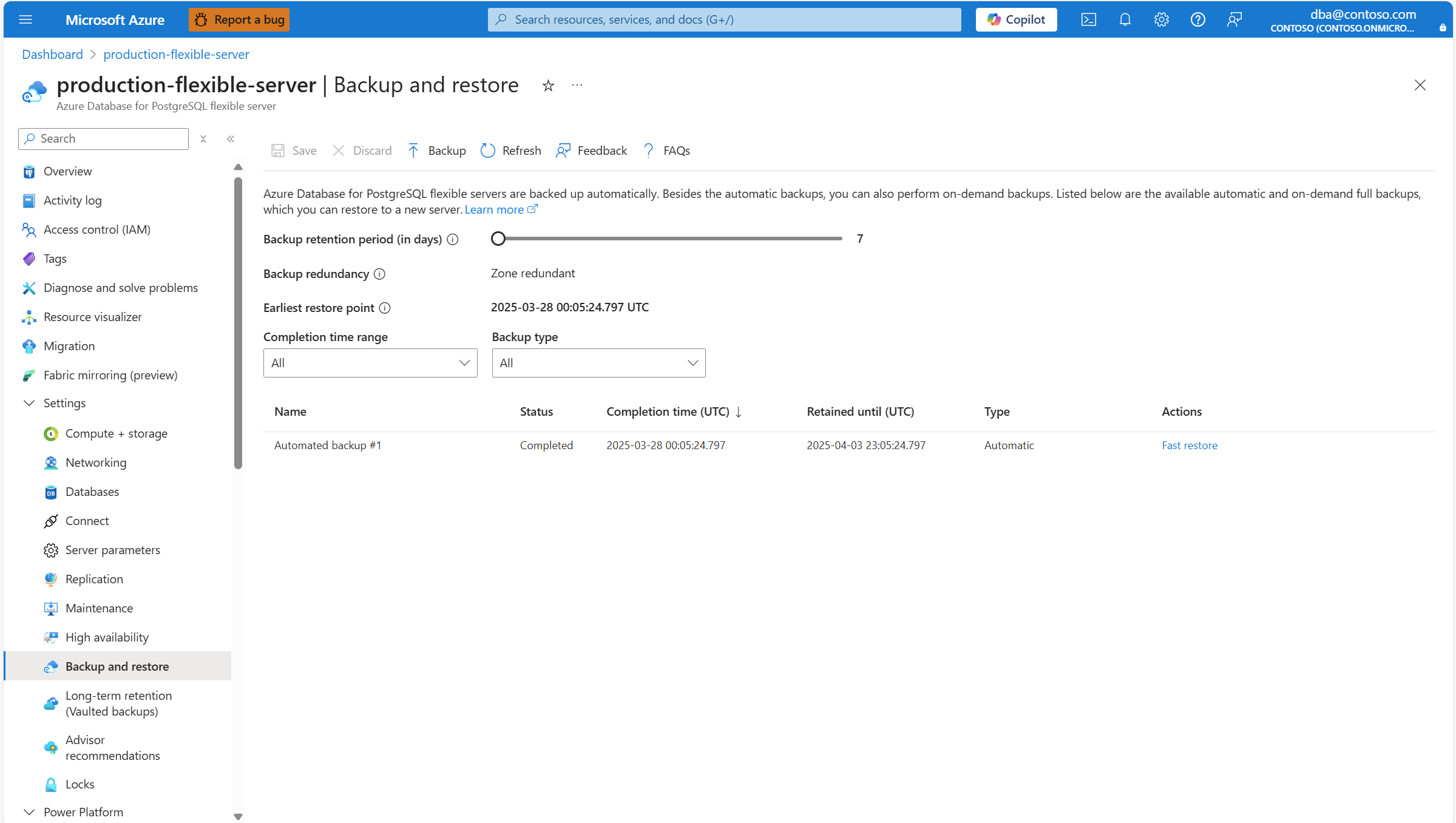 Screenshot showing the Backup now button in the Backup and restore page.