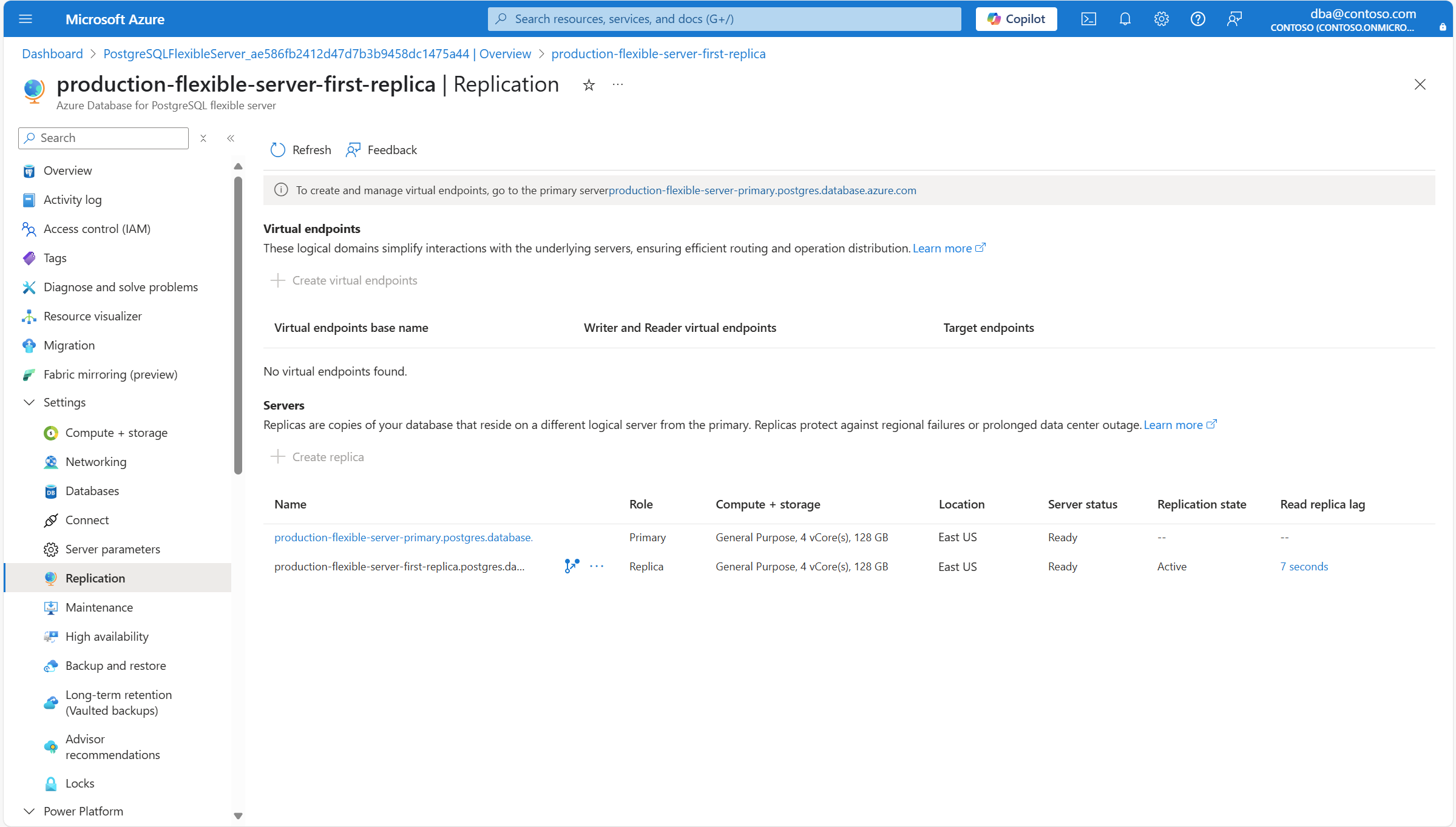 Screenshot that shows the list of servers that conform a replication set.