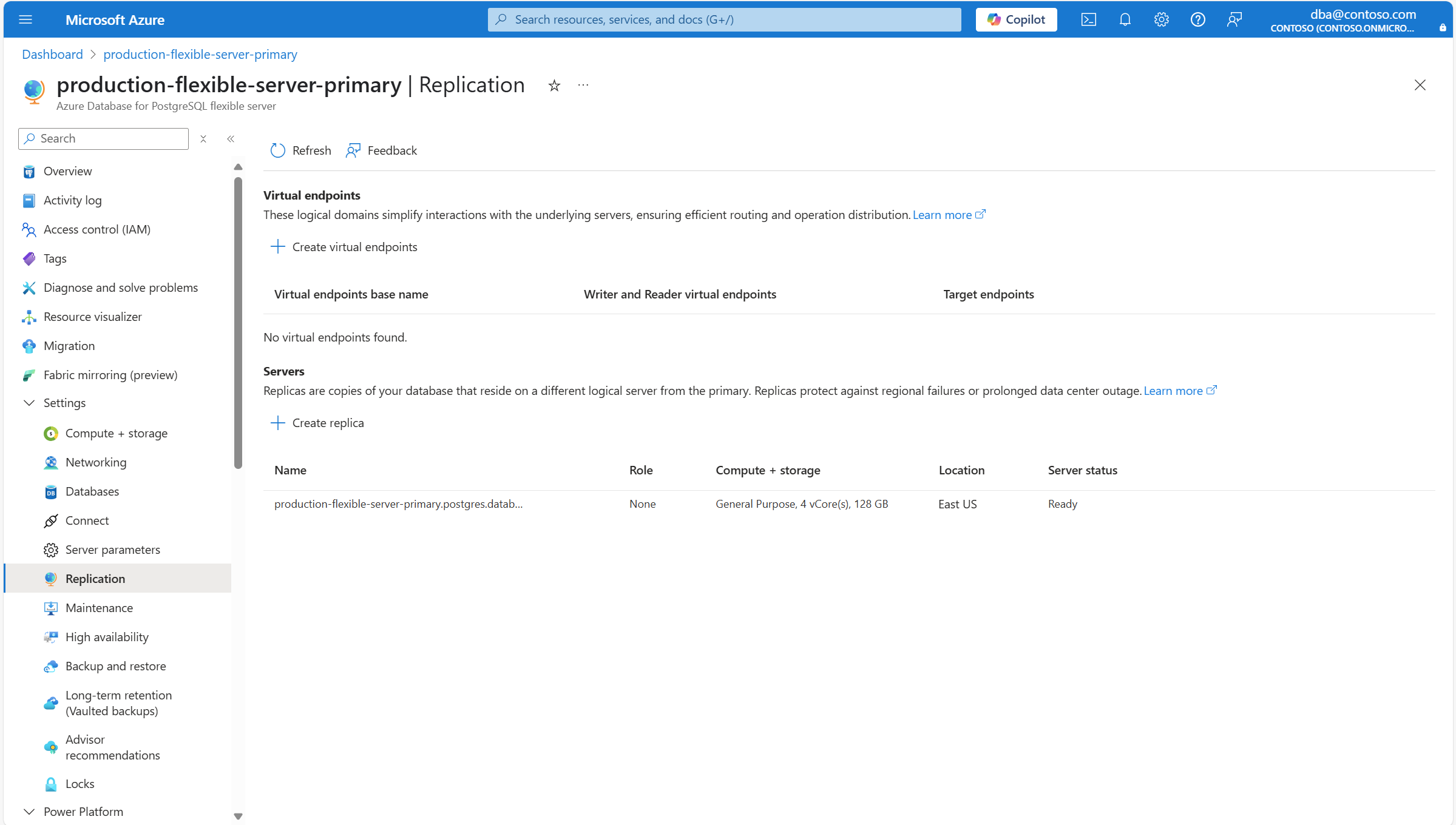 Screenshot showing the Replication page.