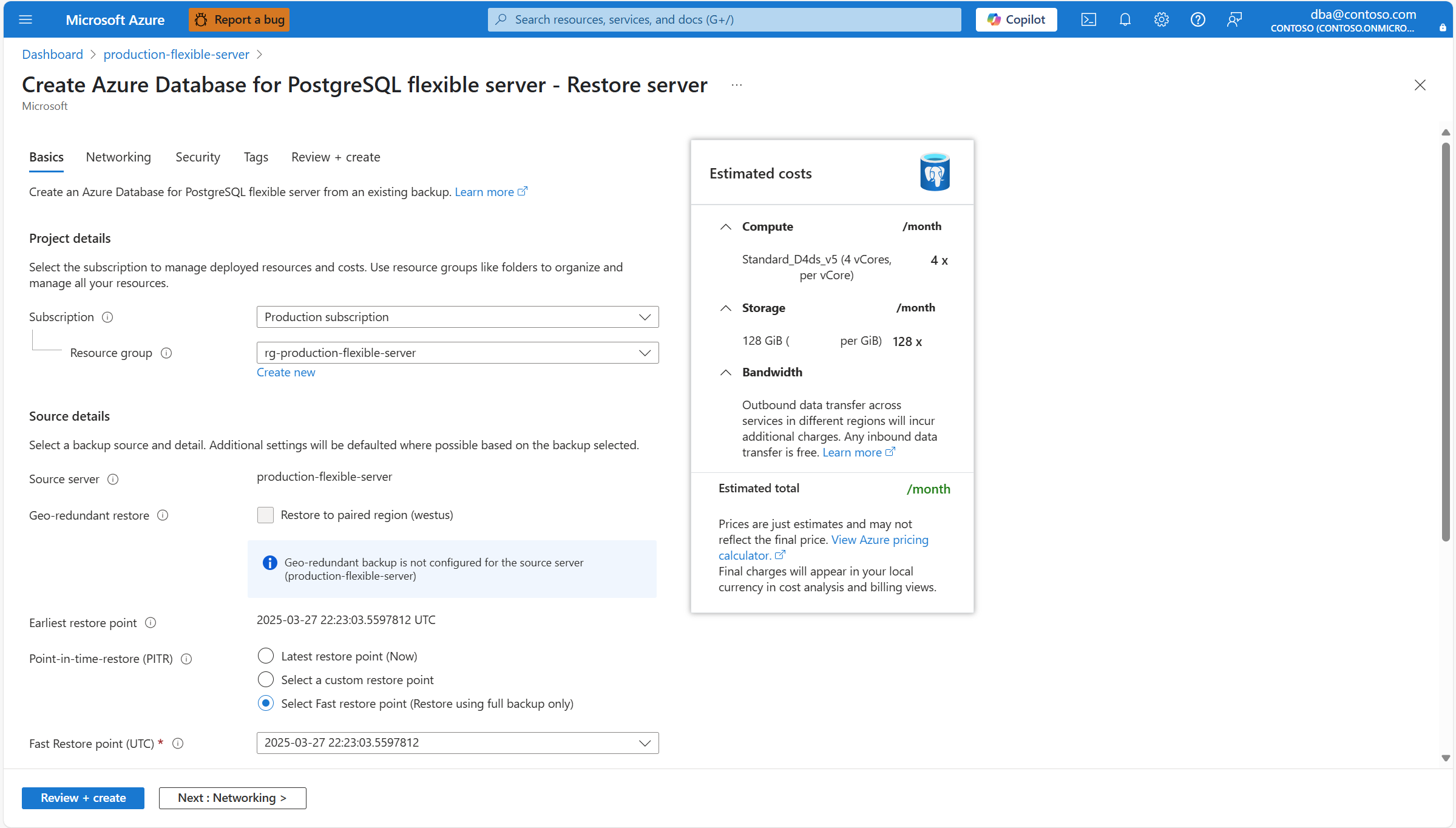 Screenshot showing the Select Fast restore point (Restore using full backup only) radio button selected.