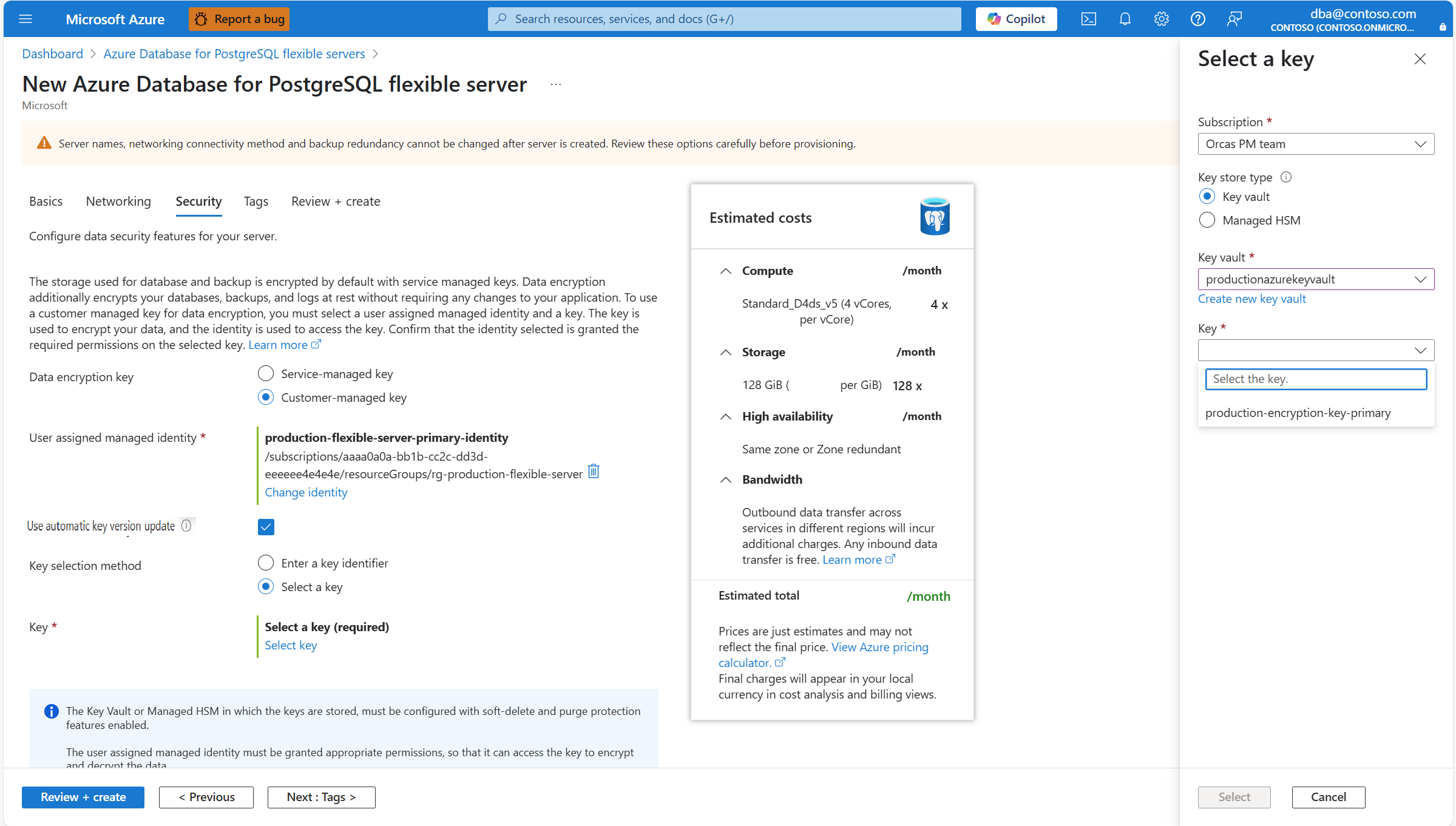 Screenshot that shows how to select the data encryption key.