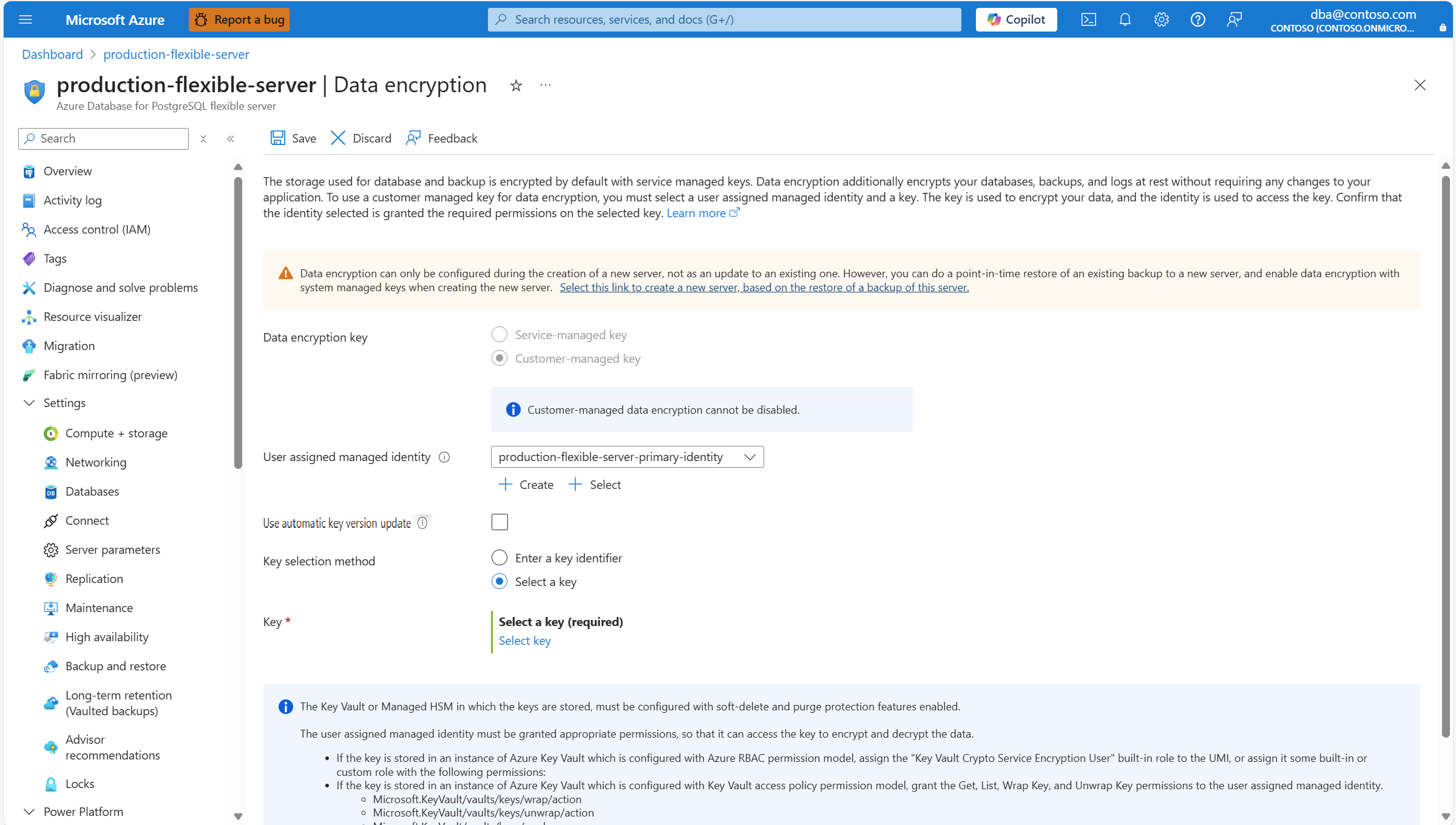 Screenshot that shows how to enable the user friendlier method to choose the data encryption key to use for data encryption.