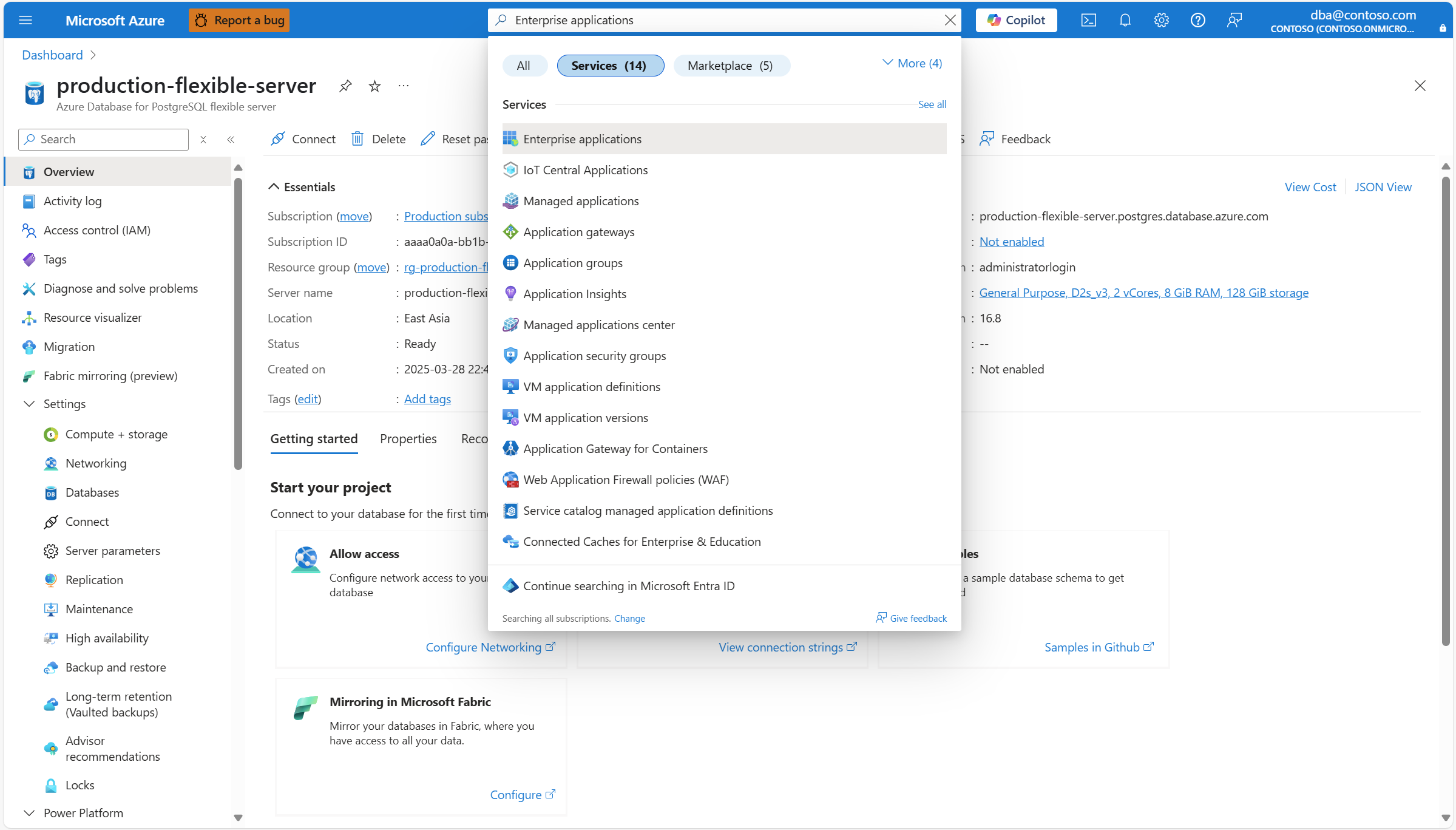 Screenshot that shows how to search for the Enterprise applications service using the search bar in the Azure portal.
