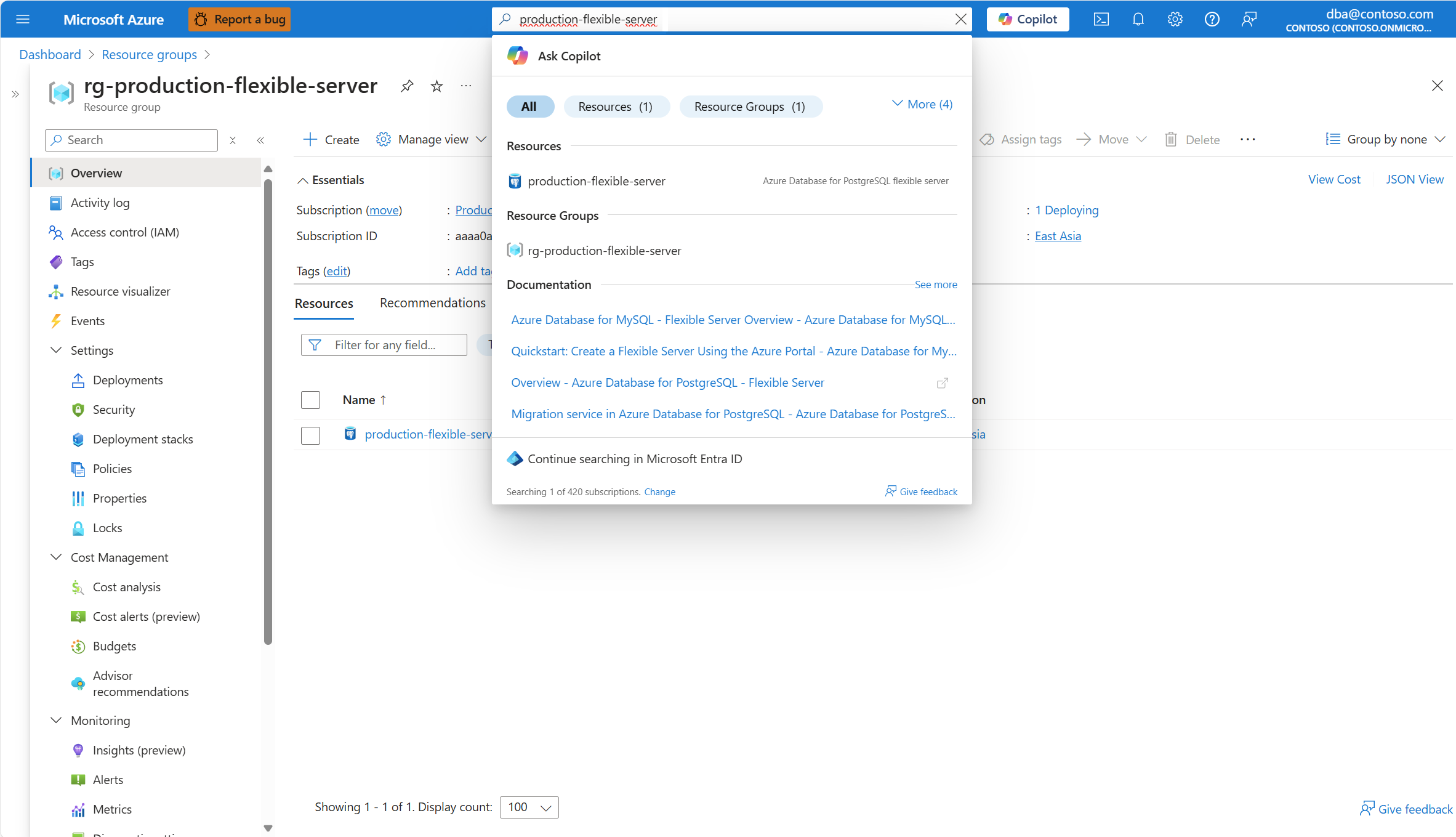 Screenshot that shows how to search for a resource using the search bar in the Azure portal.