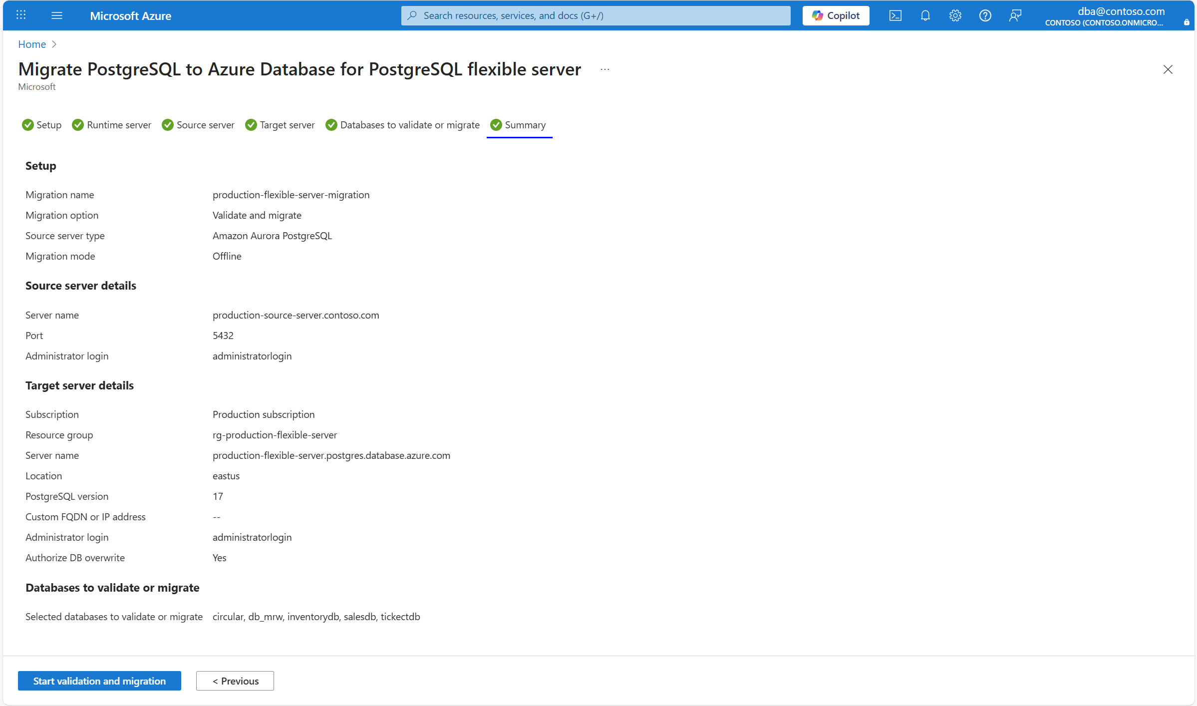 Screenshot of the Summary migration tab.