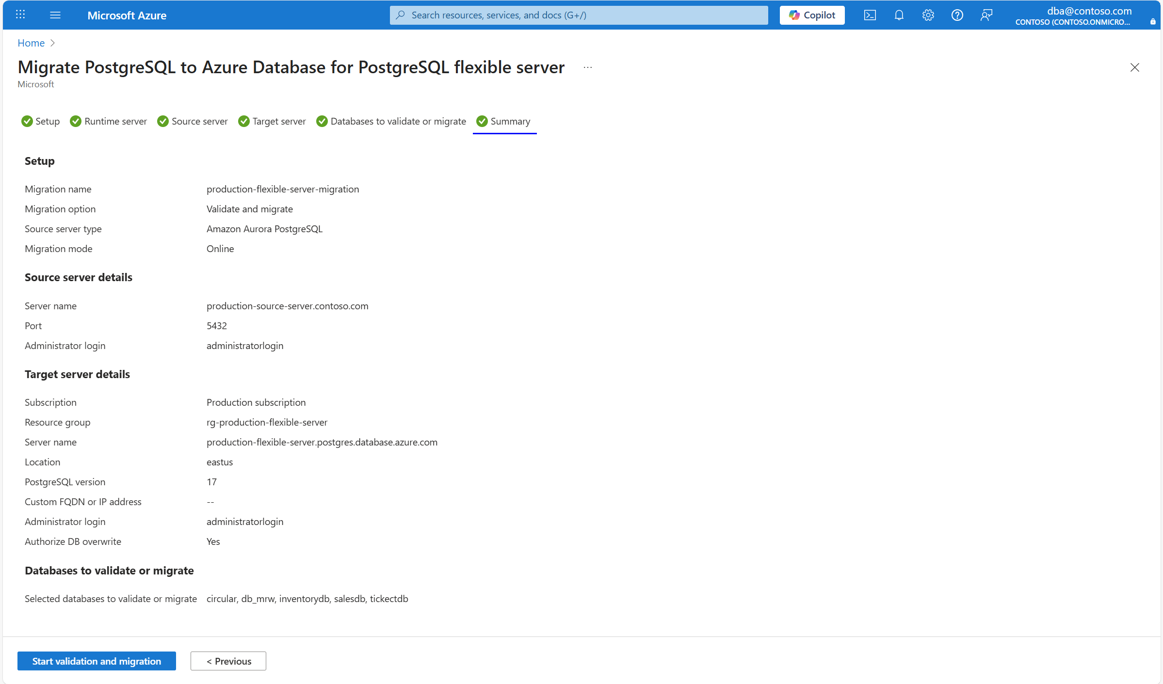 Screenshot of the Summary migration tab.