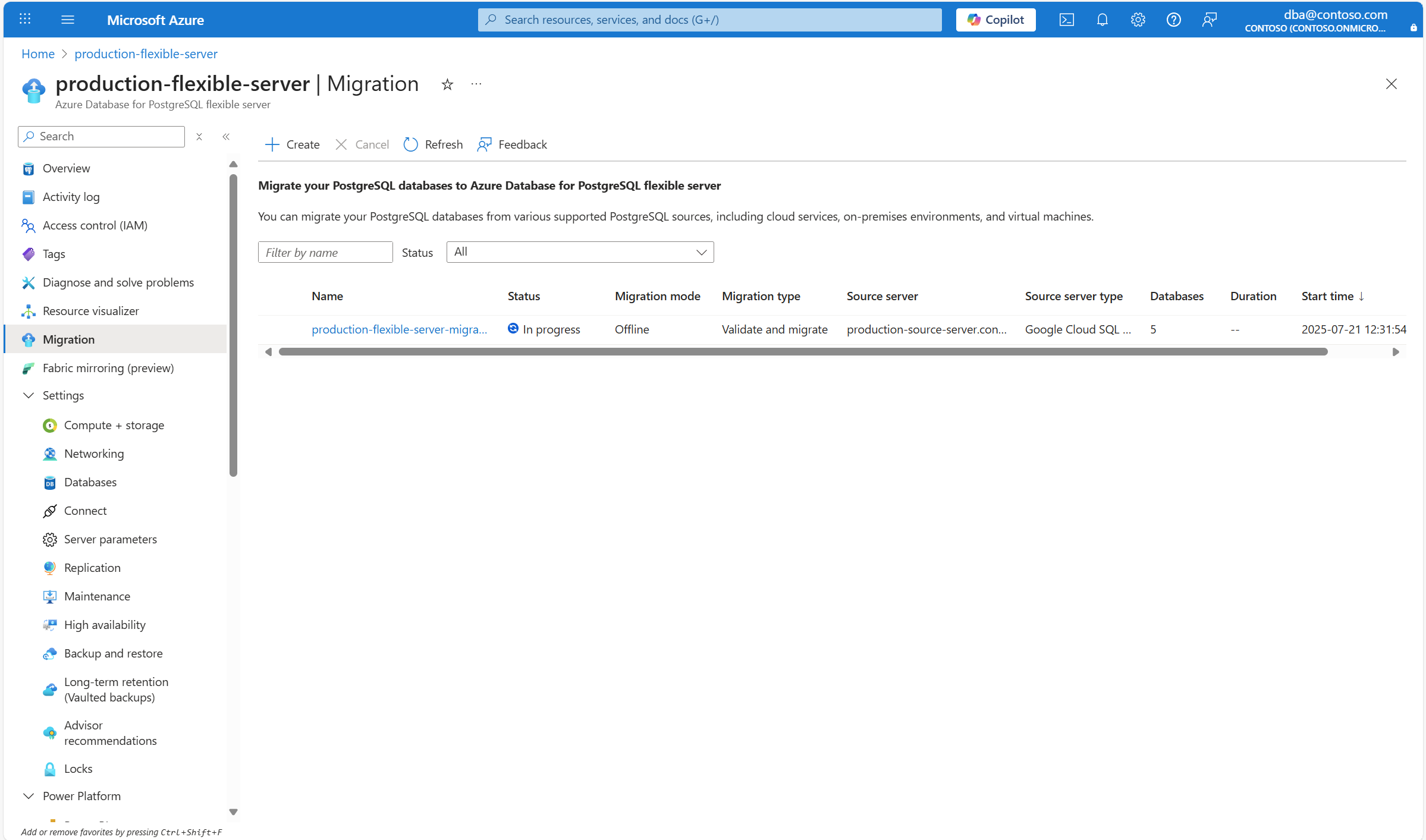 Screenshot of the monitor migration page.