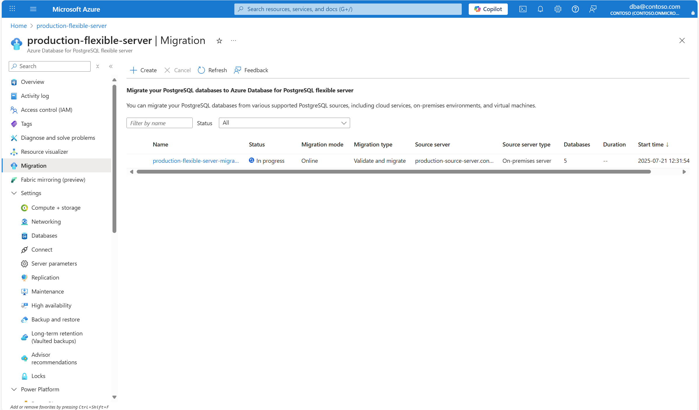 Screenshot of the monitor migration page.