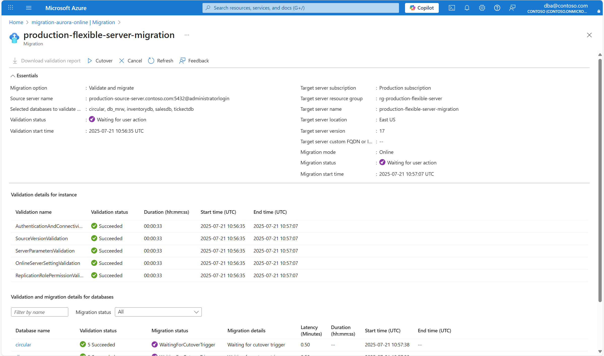 Screenshot of the details showing validation and migration.
