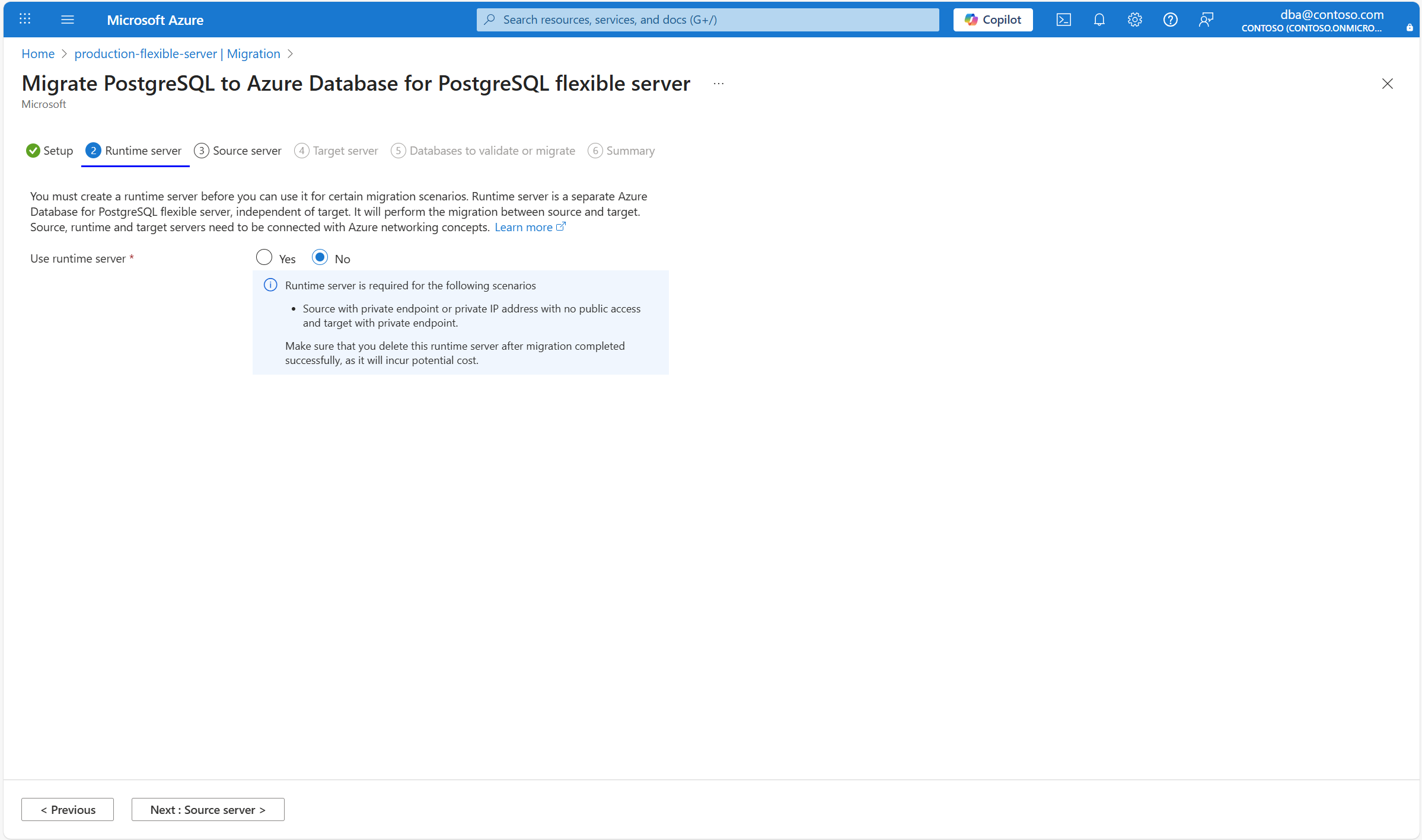 Screenshot of the Runtime server tab.