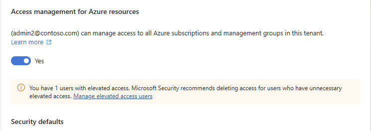 Screenshot of banner that indicates there are users with elevated access.