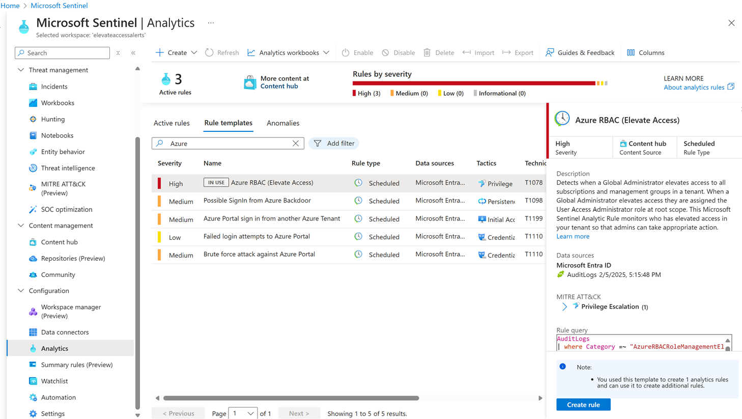 Screenshot of Analytics page with the Azure RBAC (Elevate Access) selected.