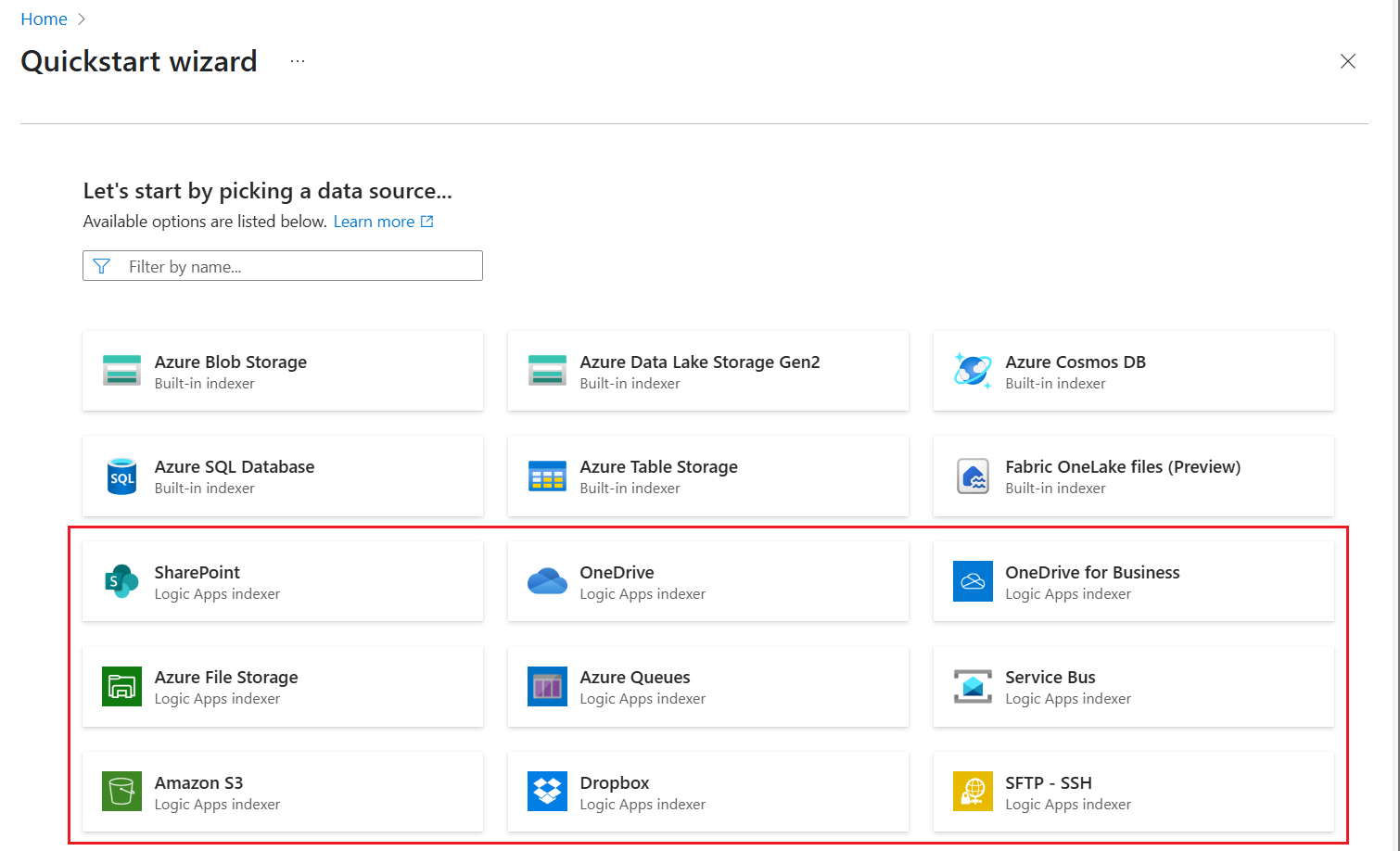 Screenshot of the chosen data source page in the Import data (new) wizard.