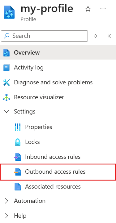 Screenshot of selecting the outbound access rules in the left-hand menu.