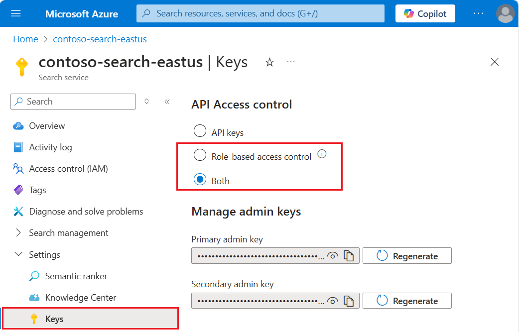 Screenshot of the keys page with authentication options.
