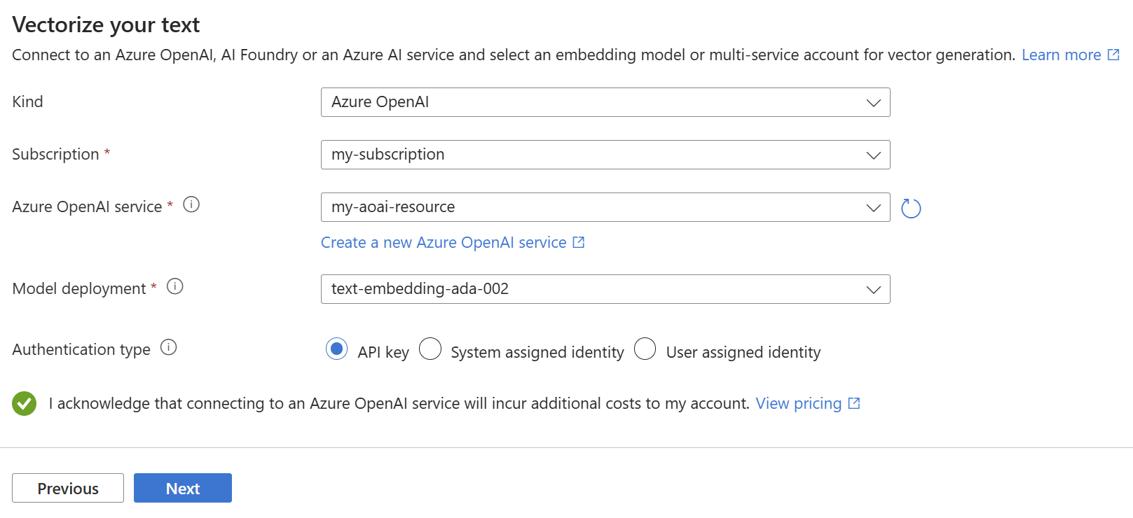 Screenshot of the vectorize and enrich data page.
