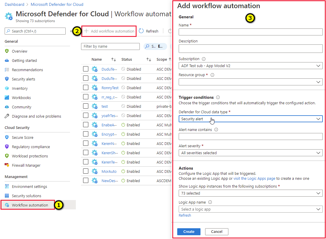 Screenshot that shows the Workflow automation pane.