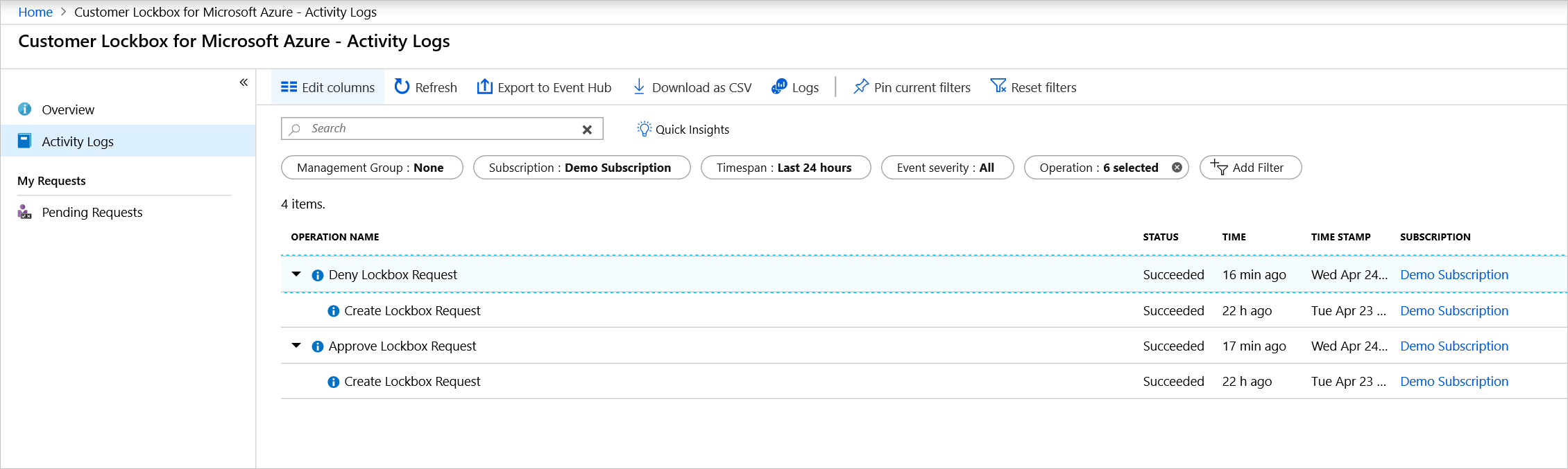 A screenshot of the activity logs.