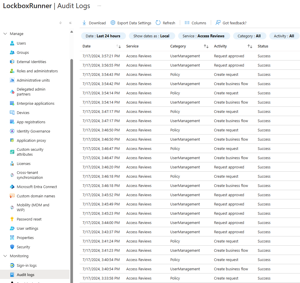 A screenshot of the audit log.