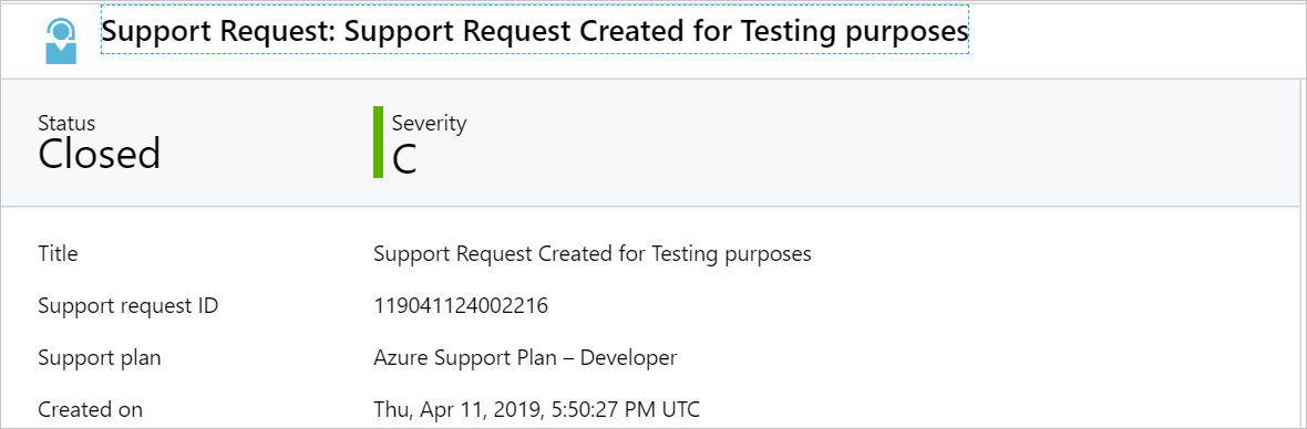 A screenshot of the support ticket request.