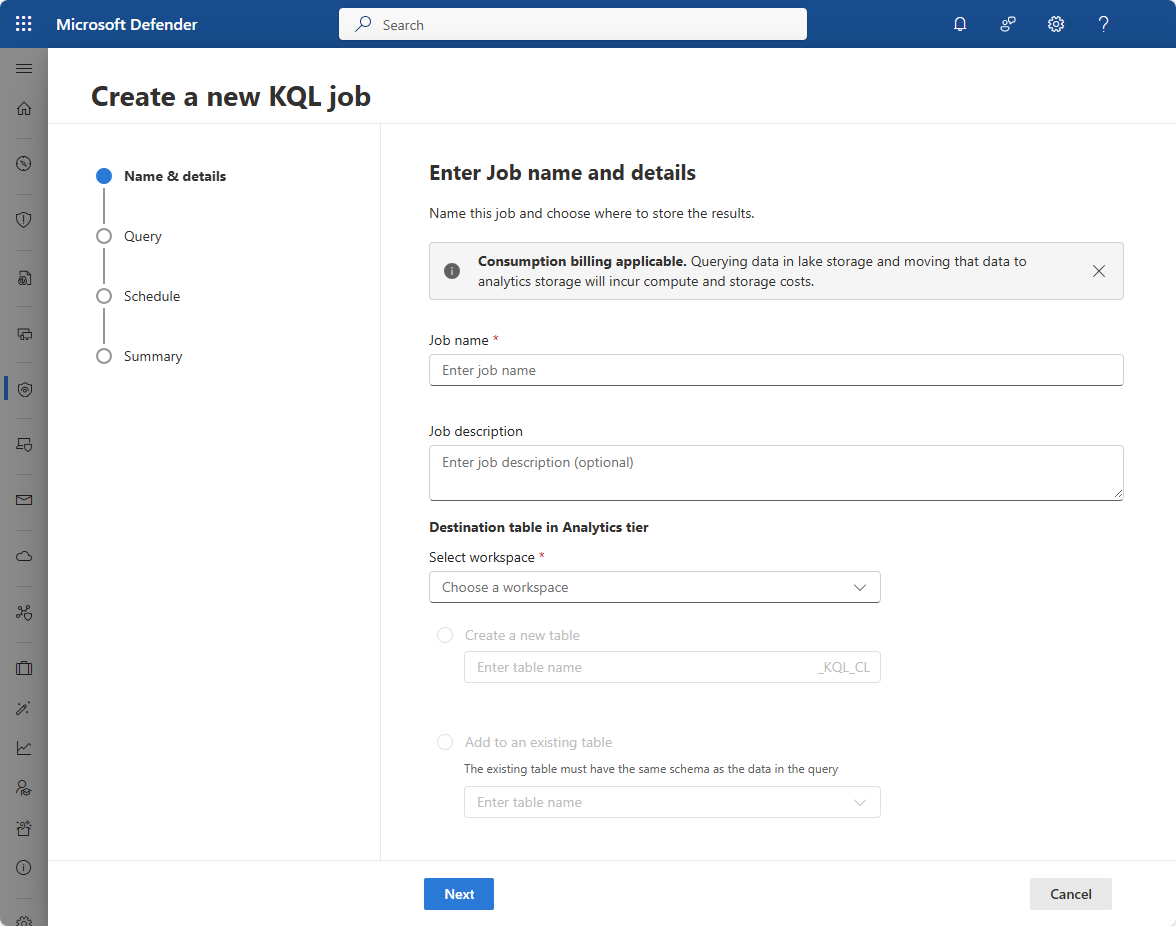 A screenshot showing the new job details page.