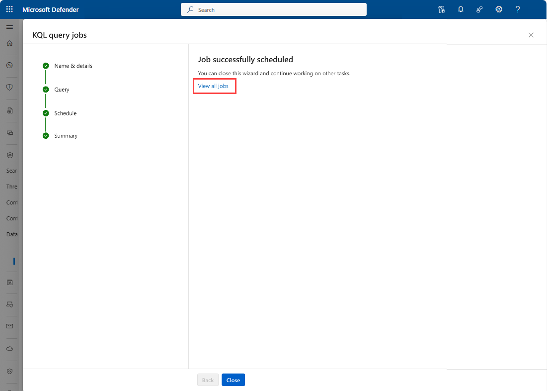 A screenshot showing the job created page.