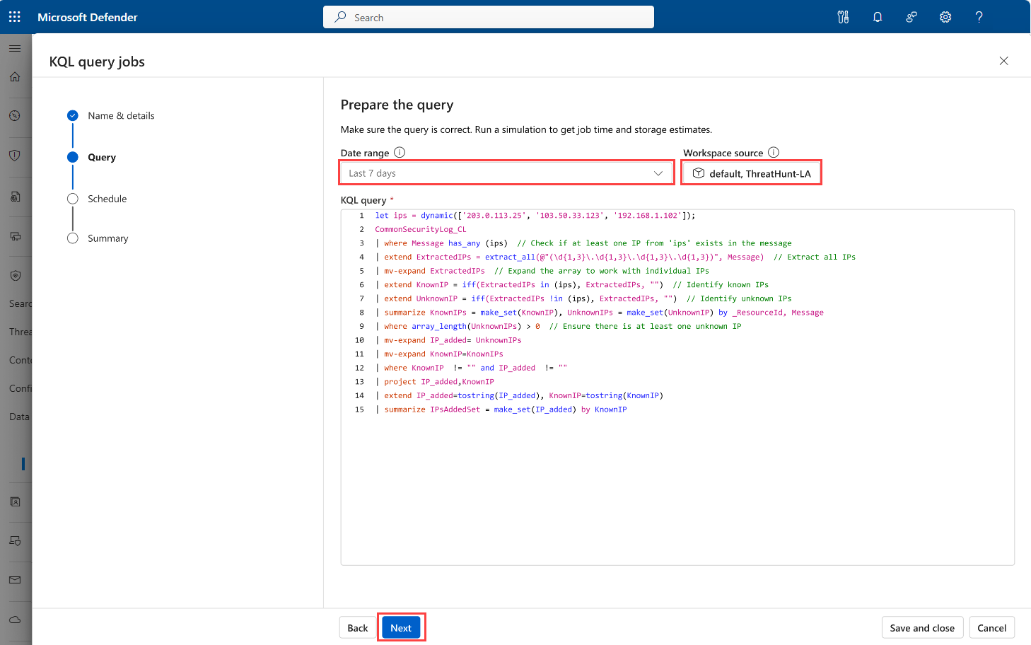 A screenshot showing the review query panel.