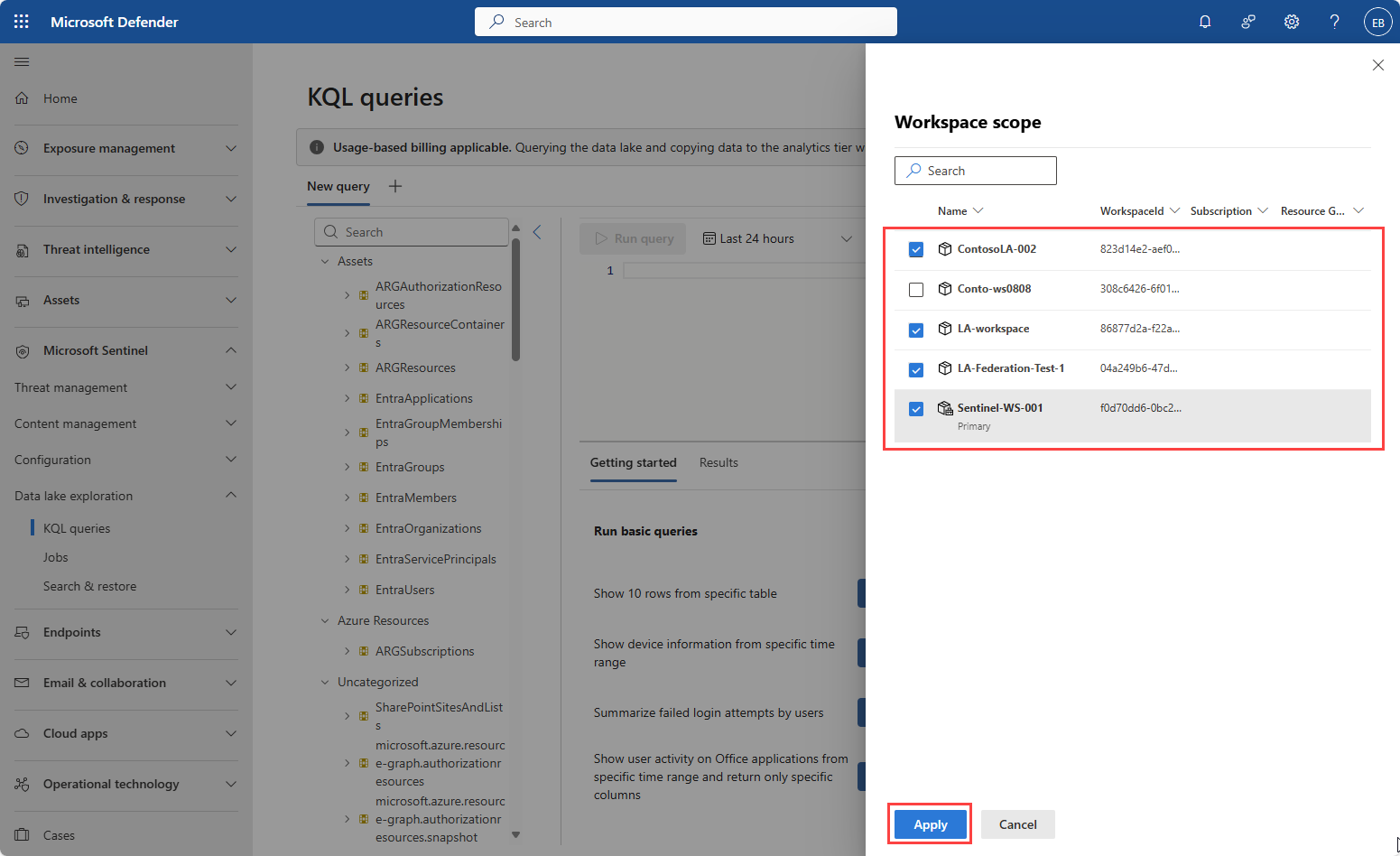 A screenshot showing the workspaces selection panel.