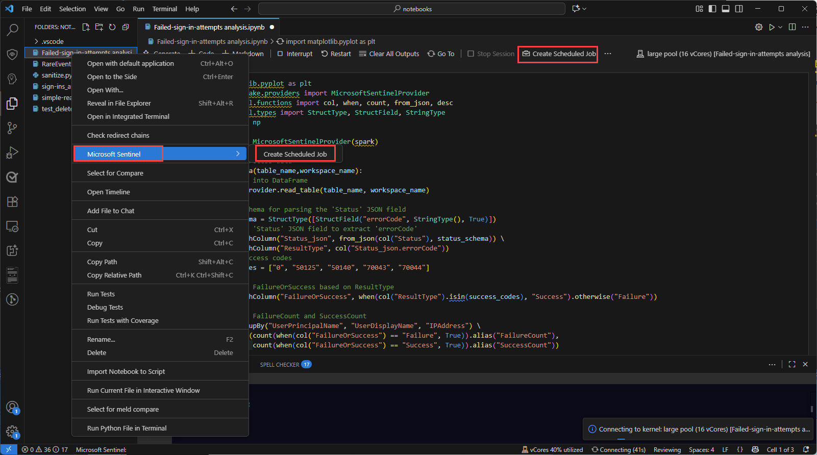 A screenshot showing how to create a new job in Visual Studio Code.