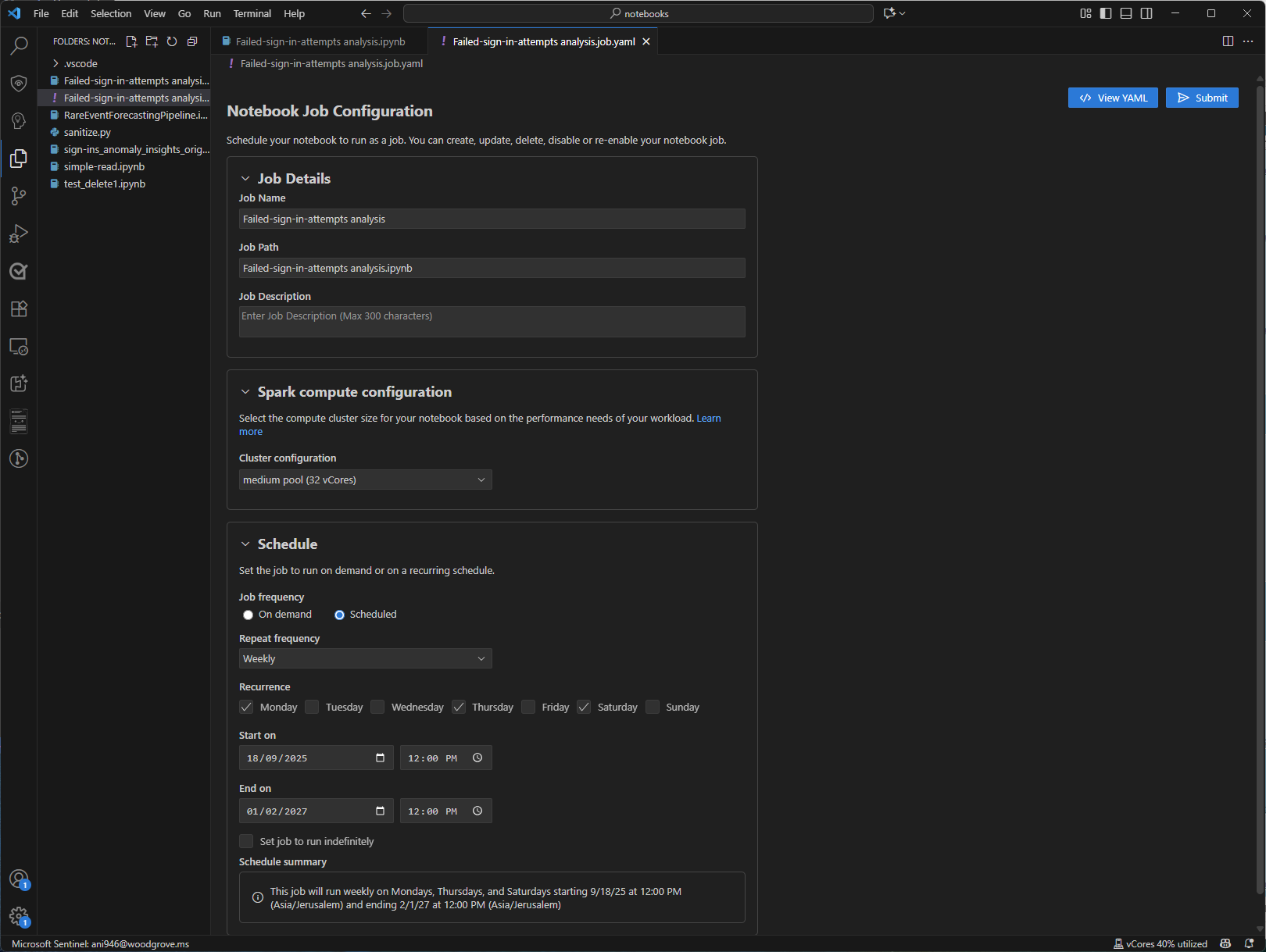 A screenshot showing the job configuration page.