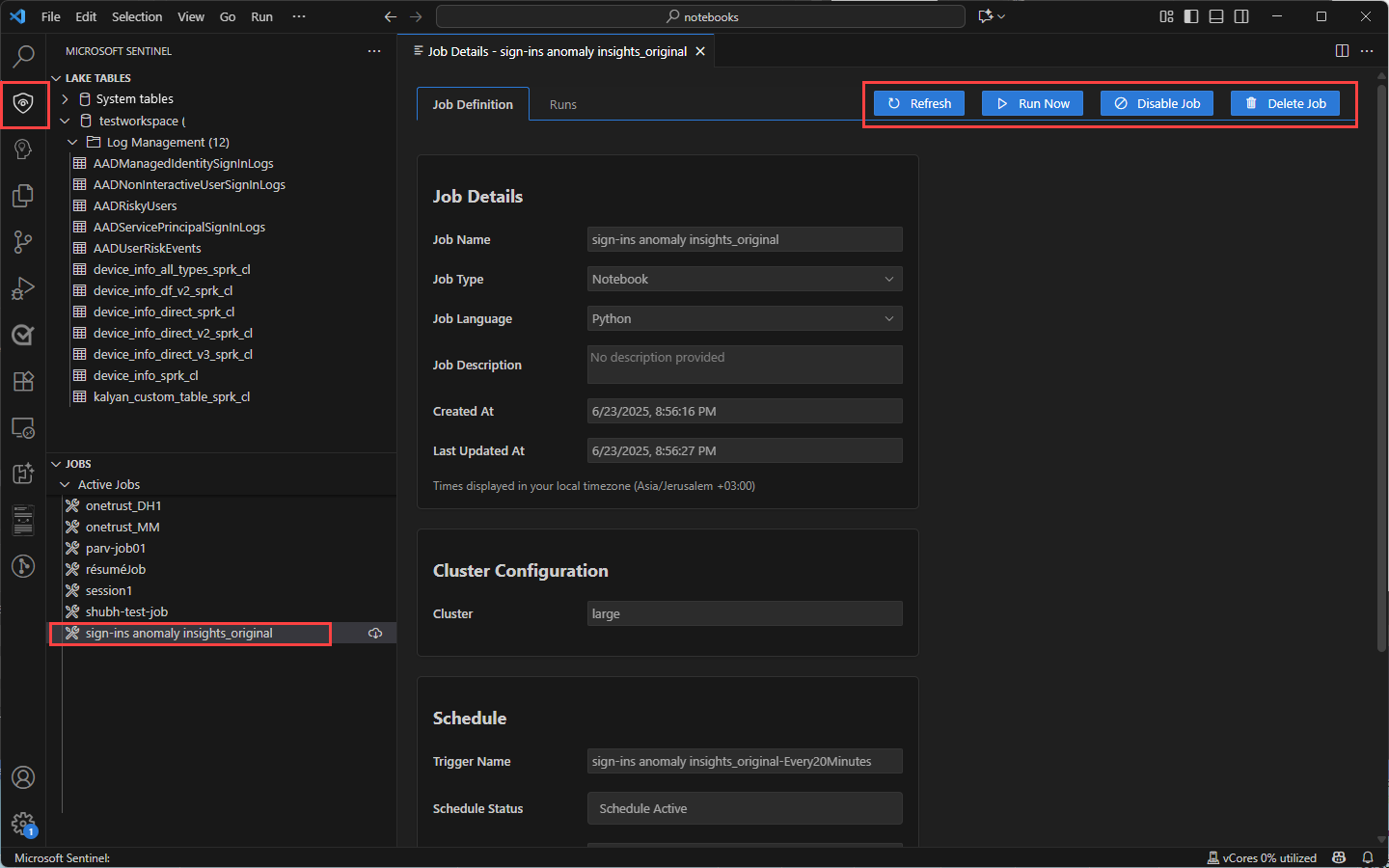 A screenshot showing the job details page.