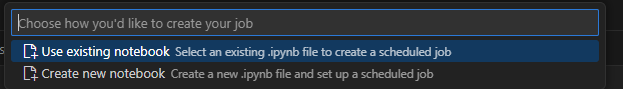 A screenshot showing how to select an existing notebook for the job.