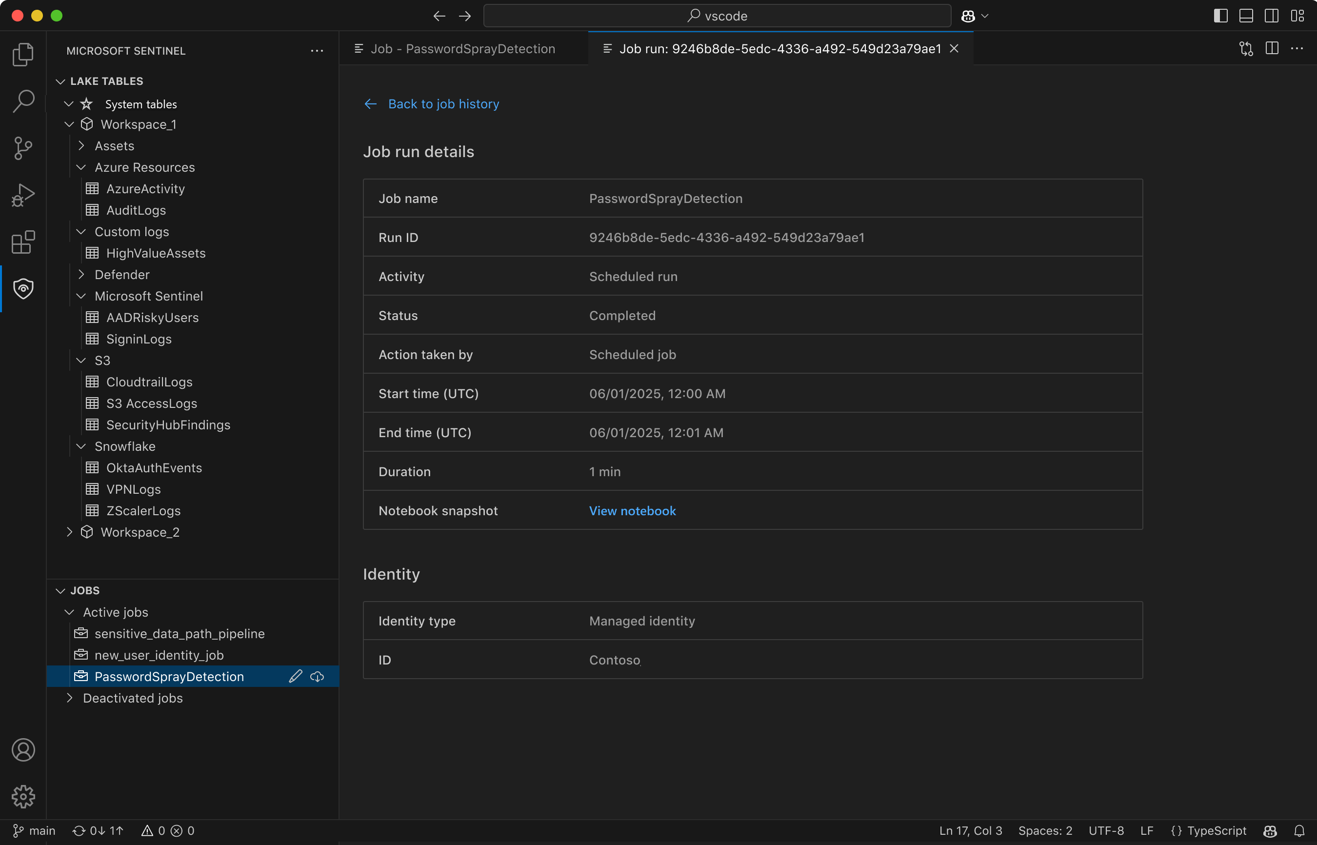A screenshot showing the job run details page.