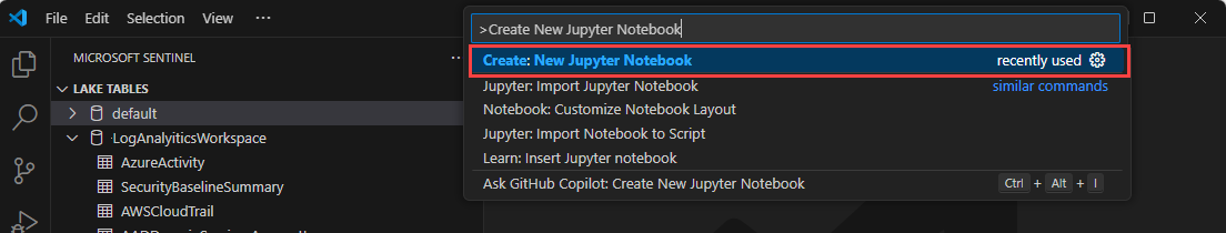 A screenshot showing how to create a new notebook from the search bar.
