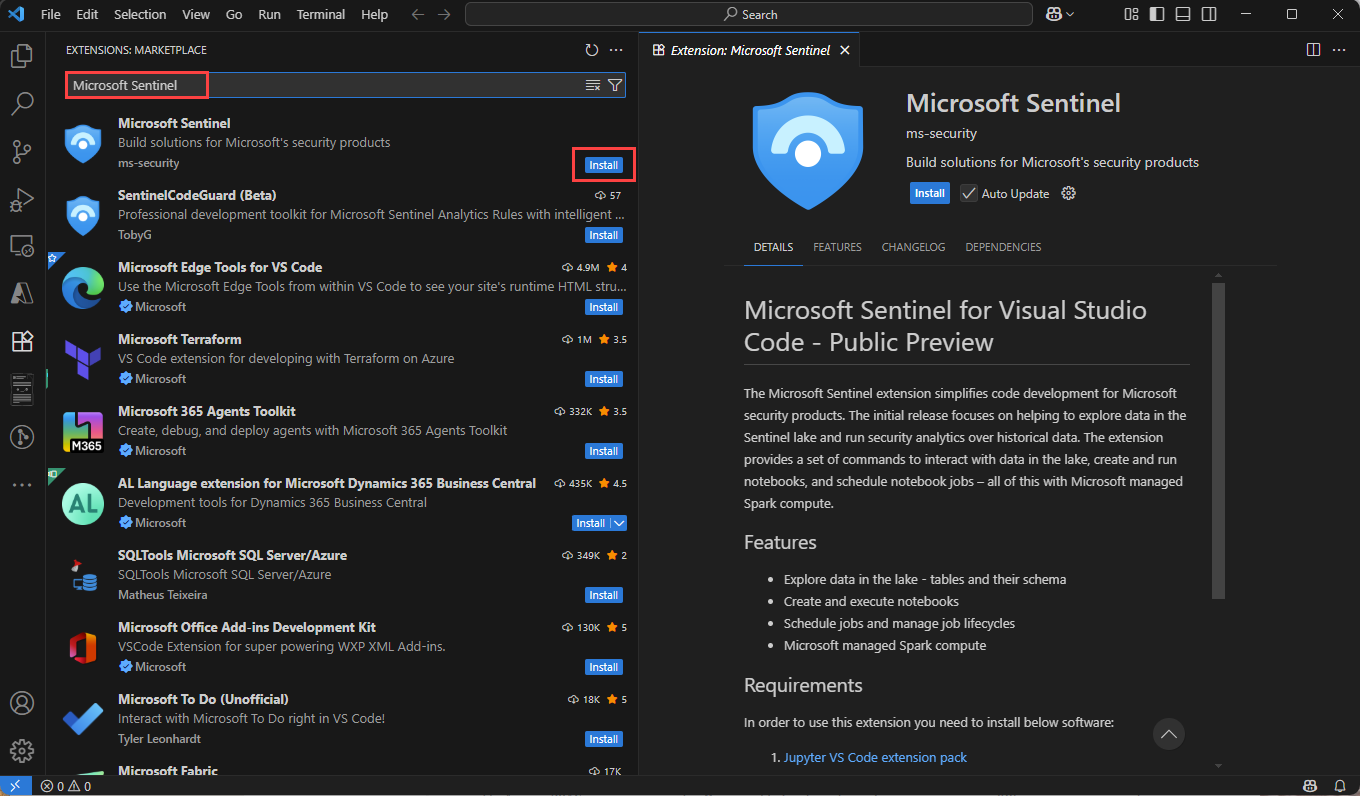 A screenshot showing the extension market place.