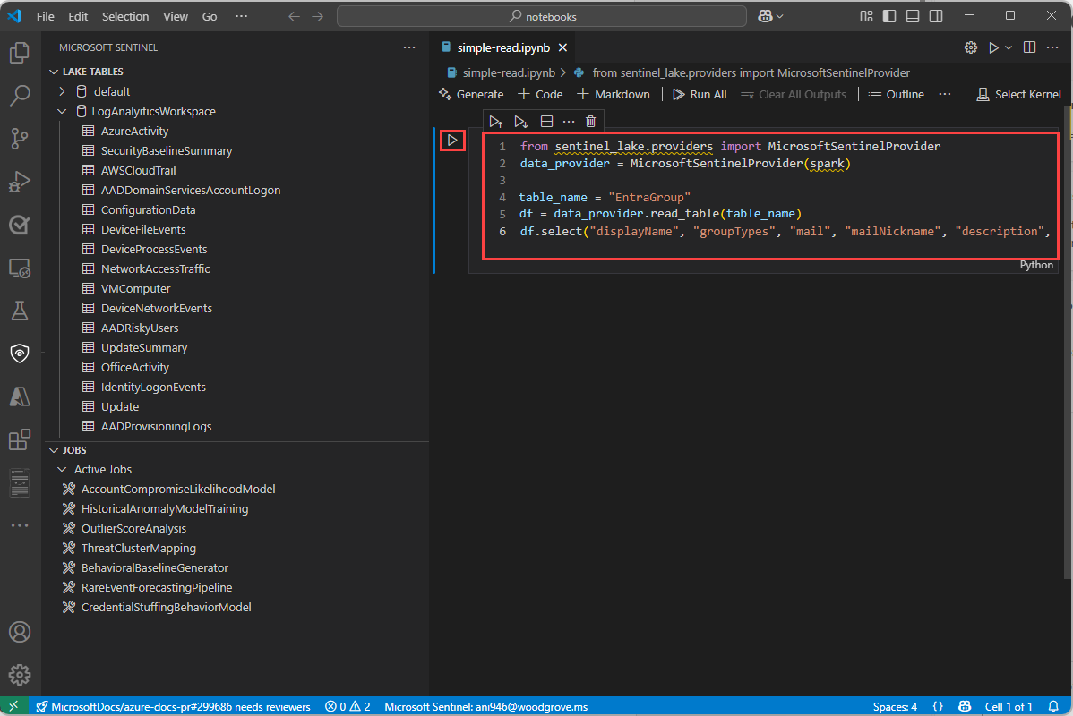 A screenshot showing how to run a notebook cell.