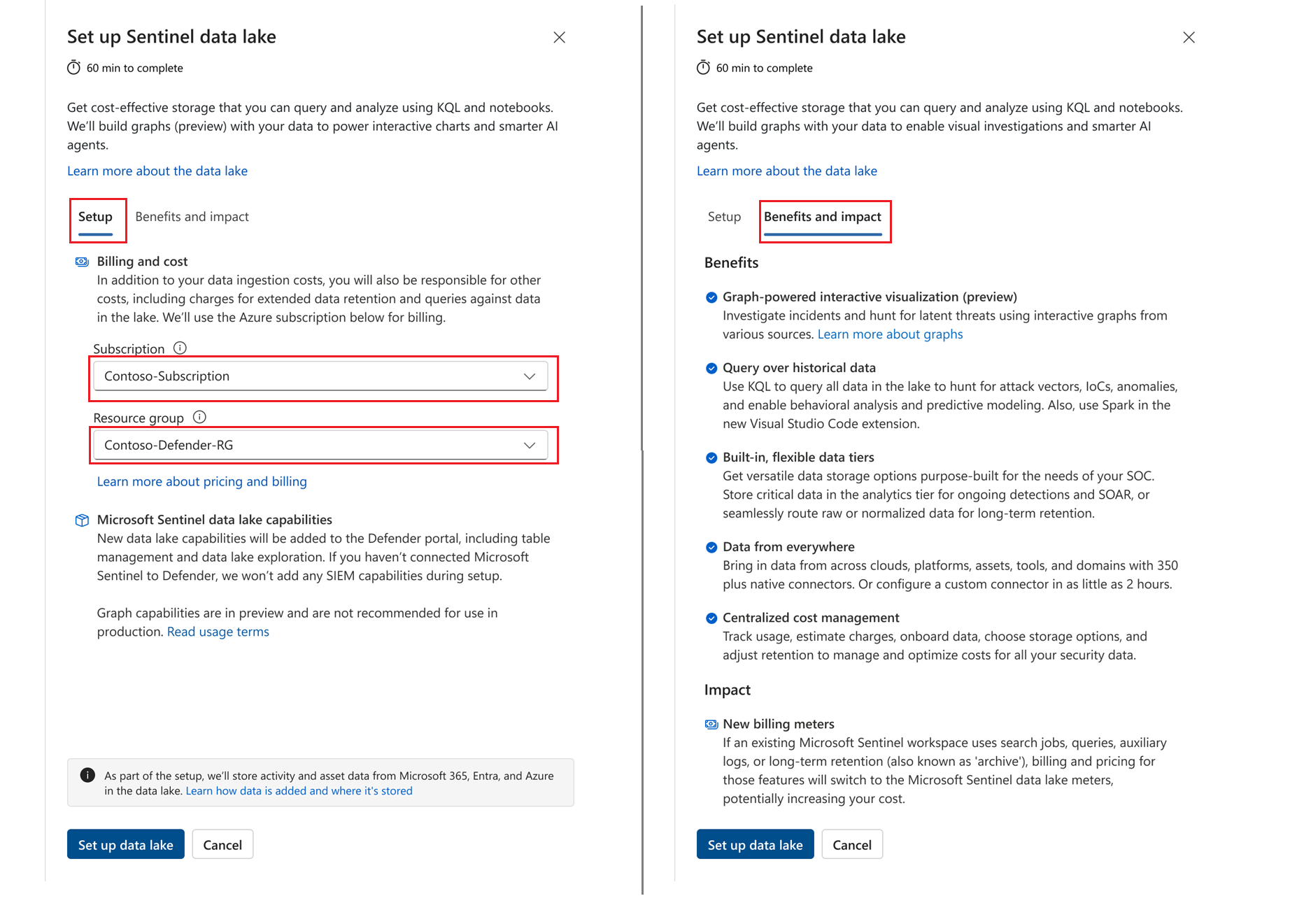 A screenshot showing the setup page for the Microsoft Sentinel data lake.