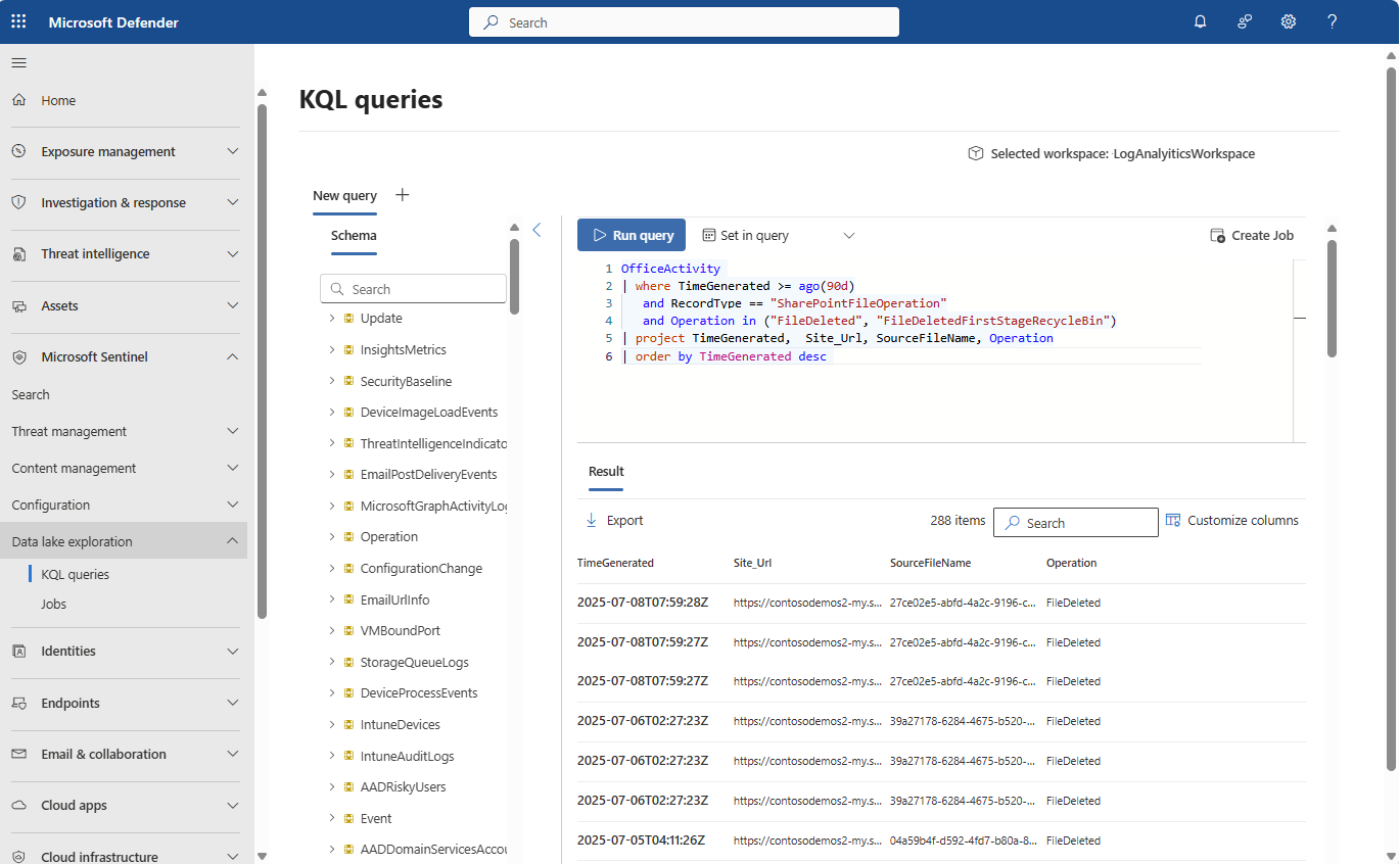 Screenshot of the KQL query editor in the Microsoft Sentinel data lake.