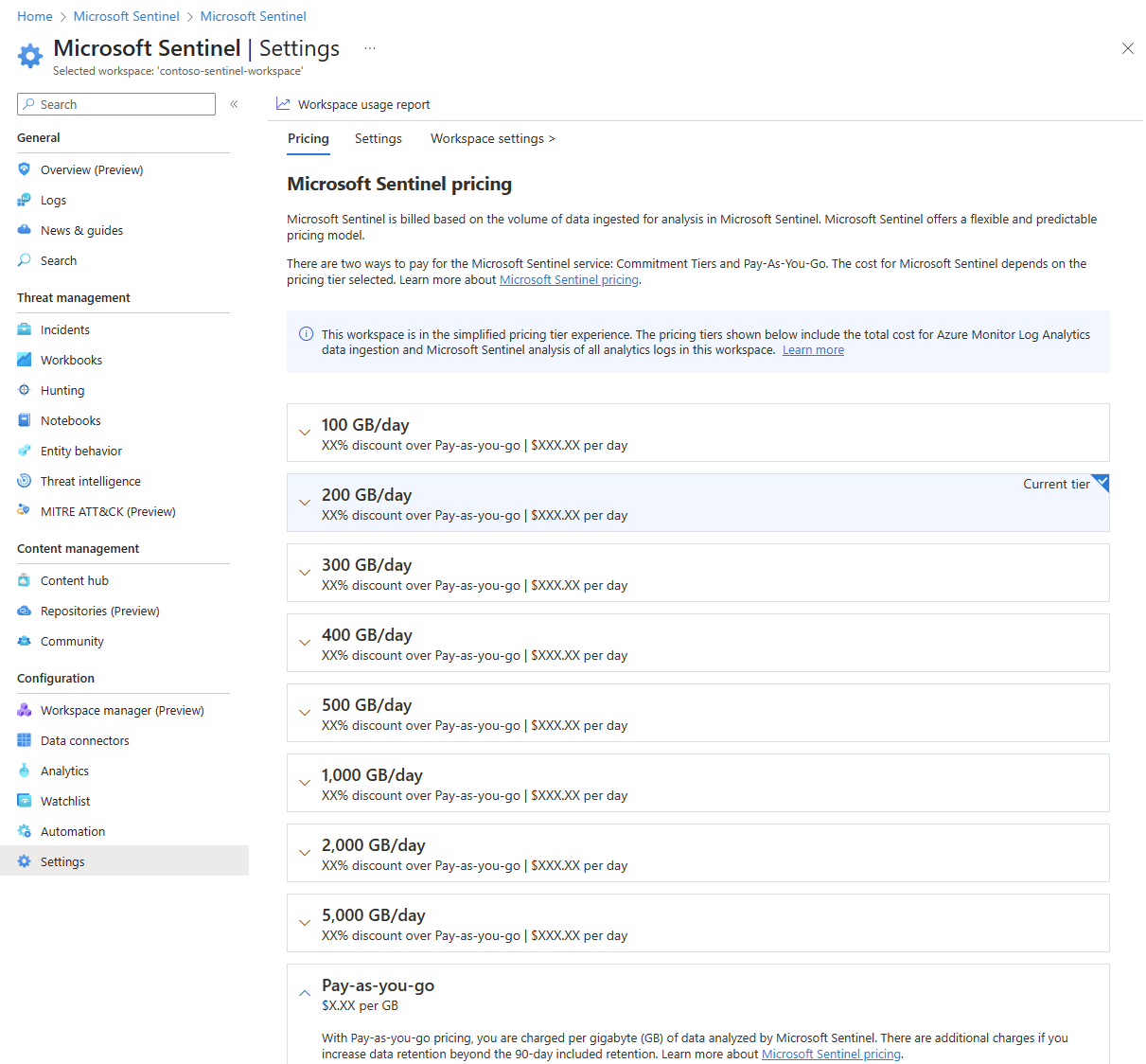 Screenshot shows simplified pricing tier.